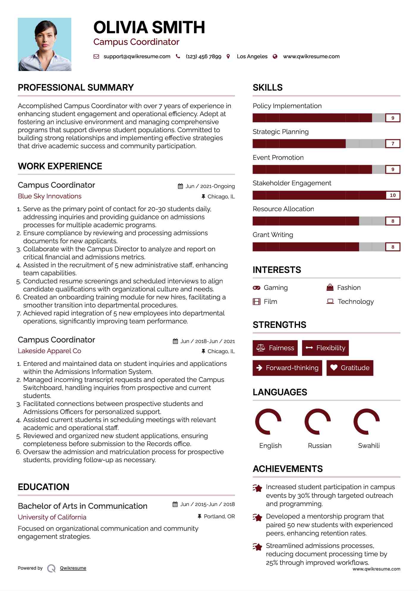 Campus Coordinator Resume Template