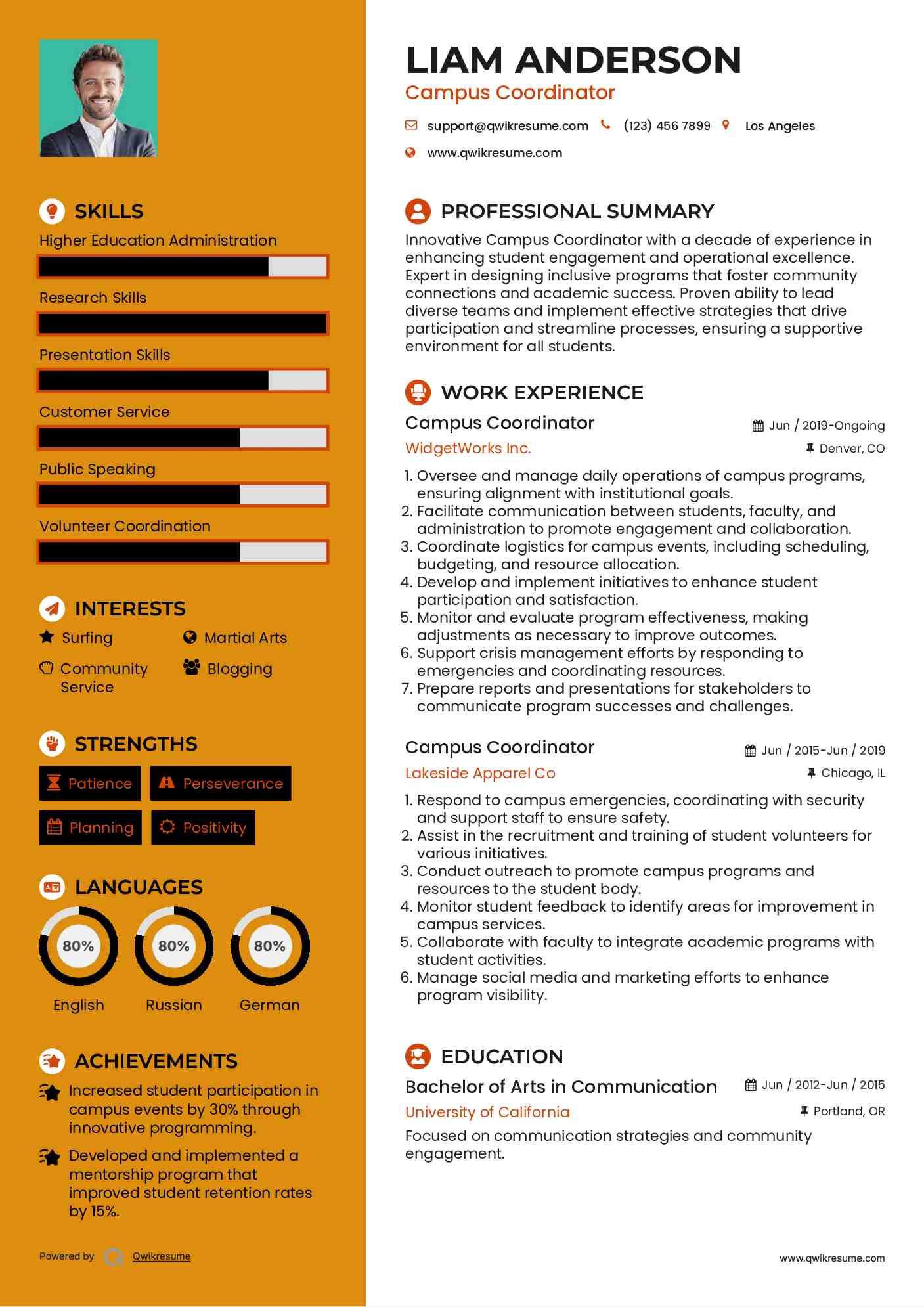 Campus Coordinator Resume Template