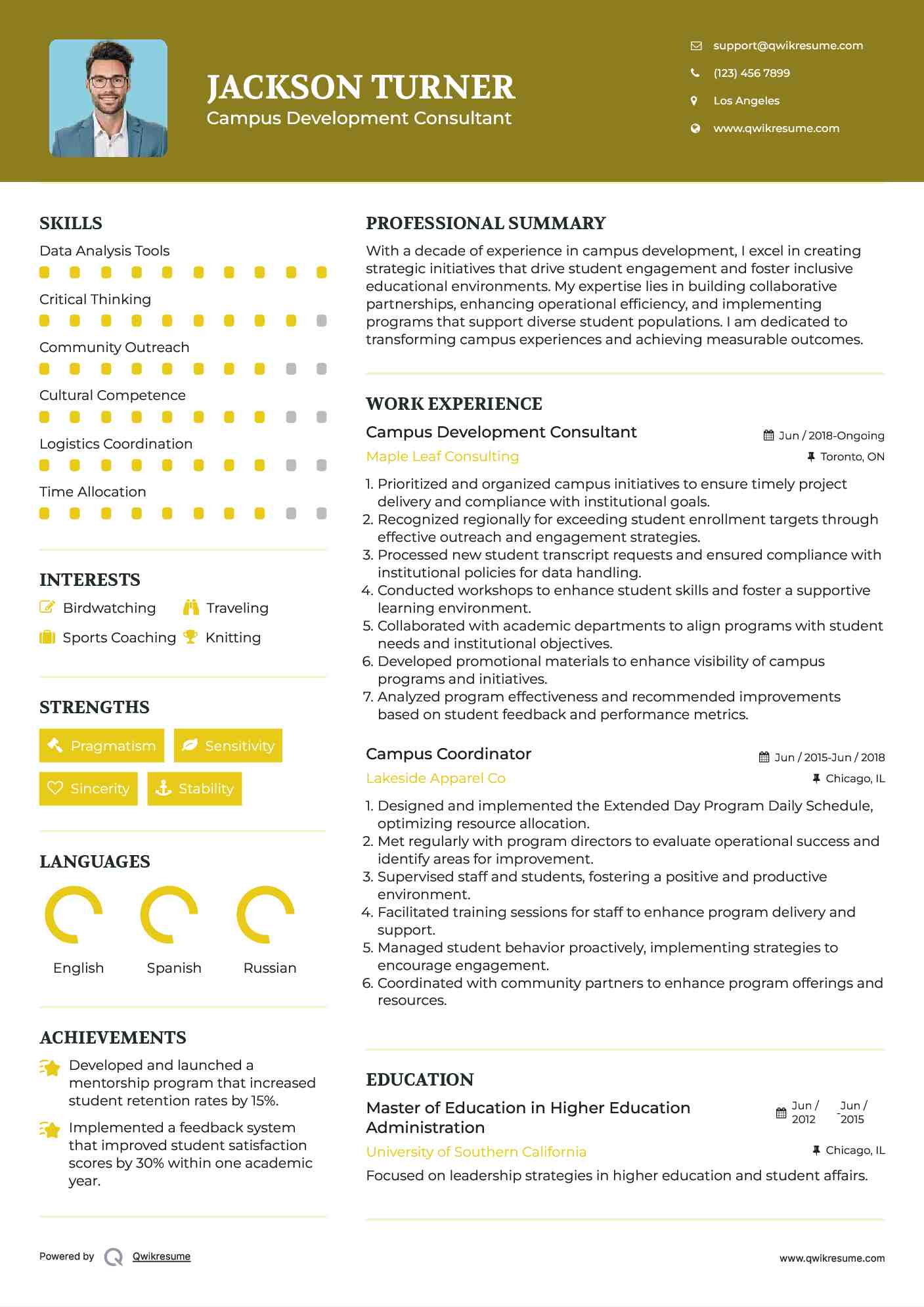 Campus Development Consultant Resume Model