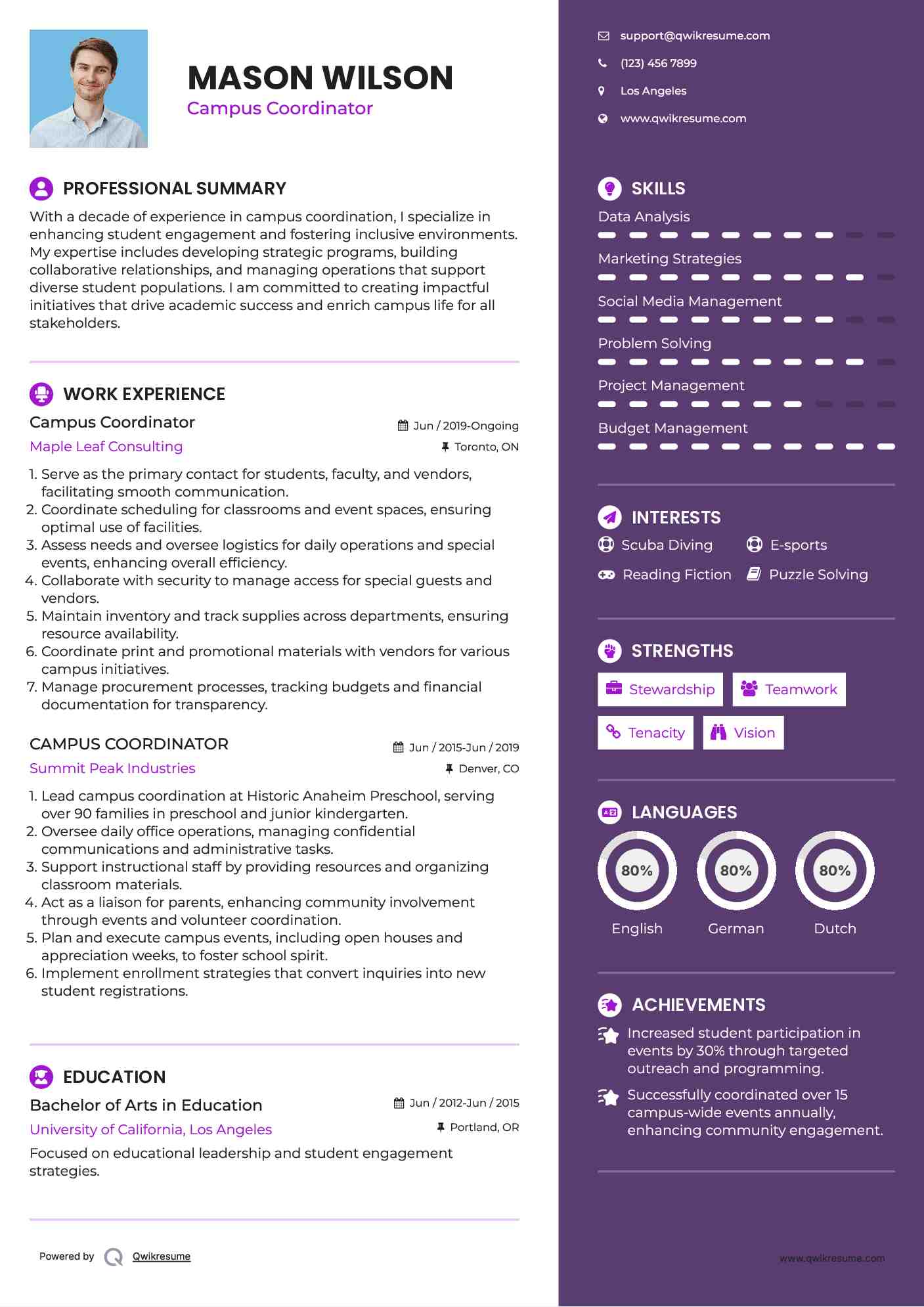 Campus Coordinator Resume Sample