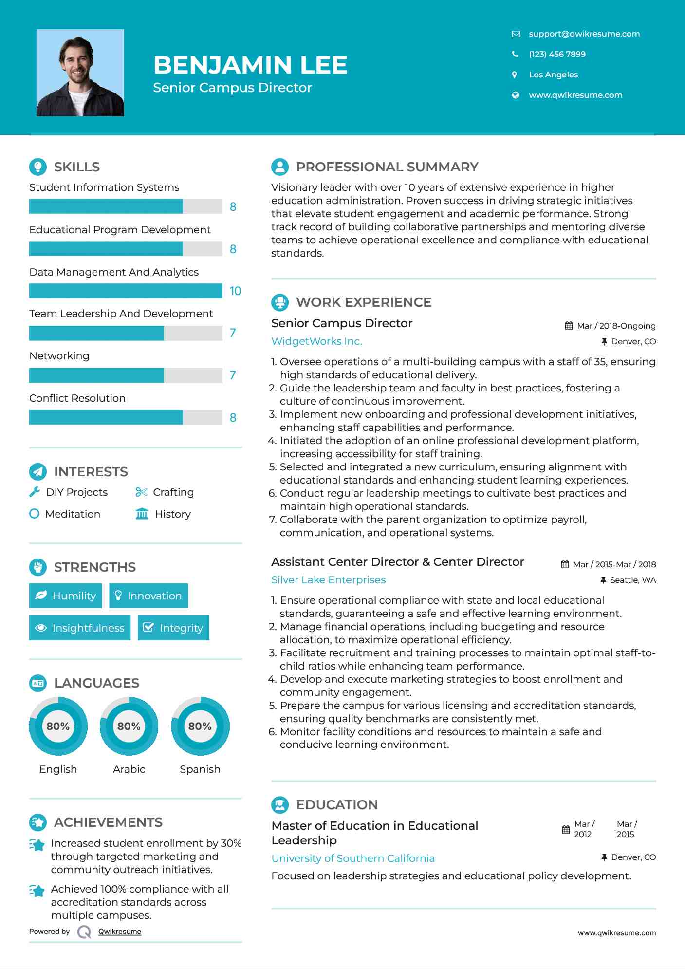 Senior Campus Director Resume Sample