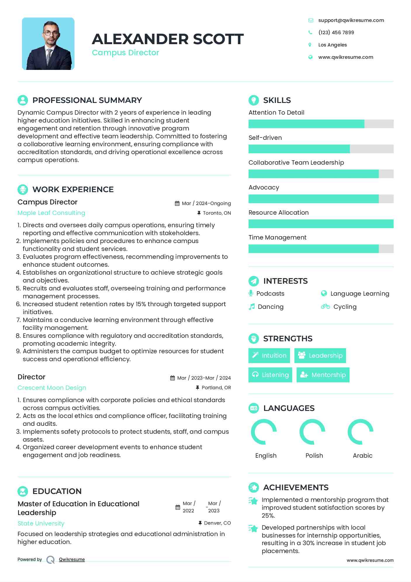Campus Director Resume Format