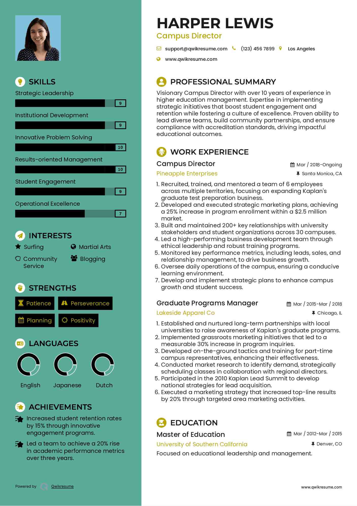 Campus Director Resume Sample