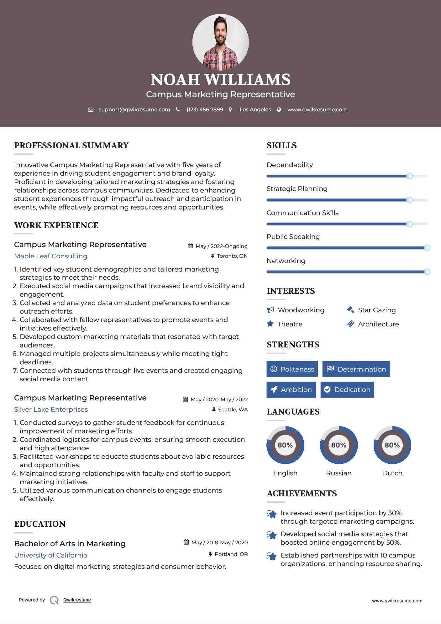Campus Marketing Representative Resume Format