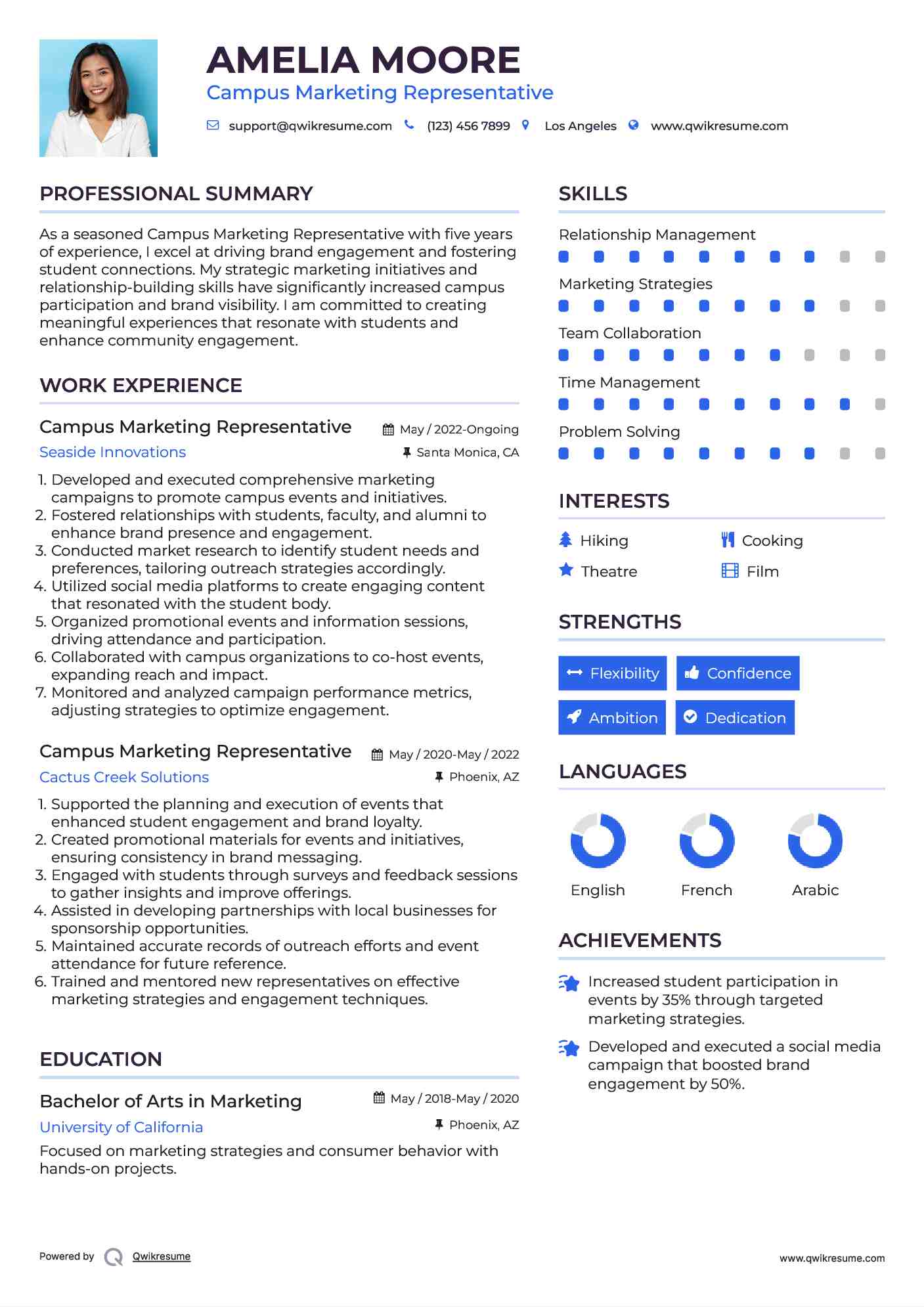 Campus Marketing Representative Resume Sample