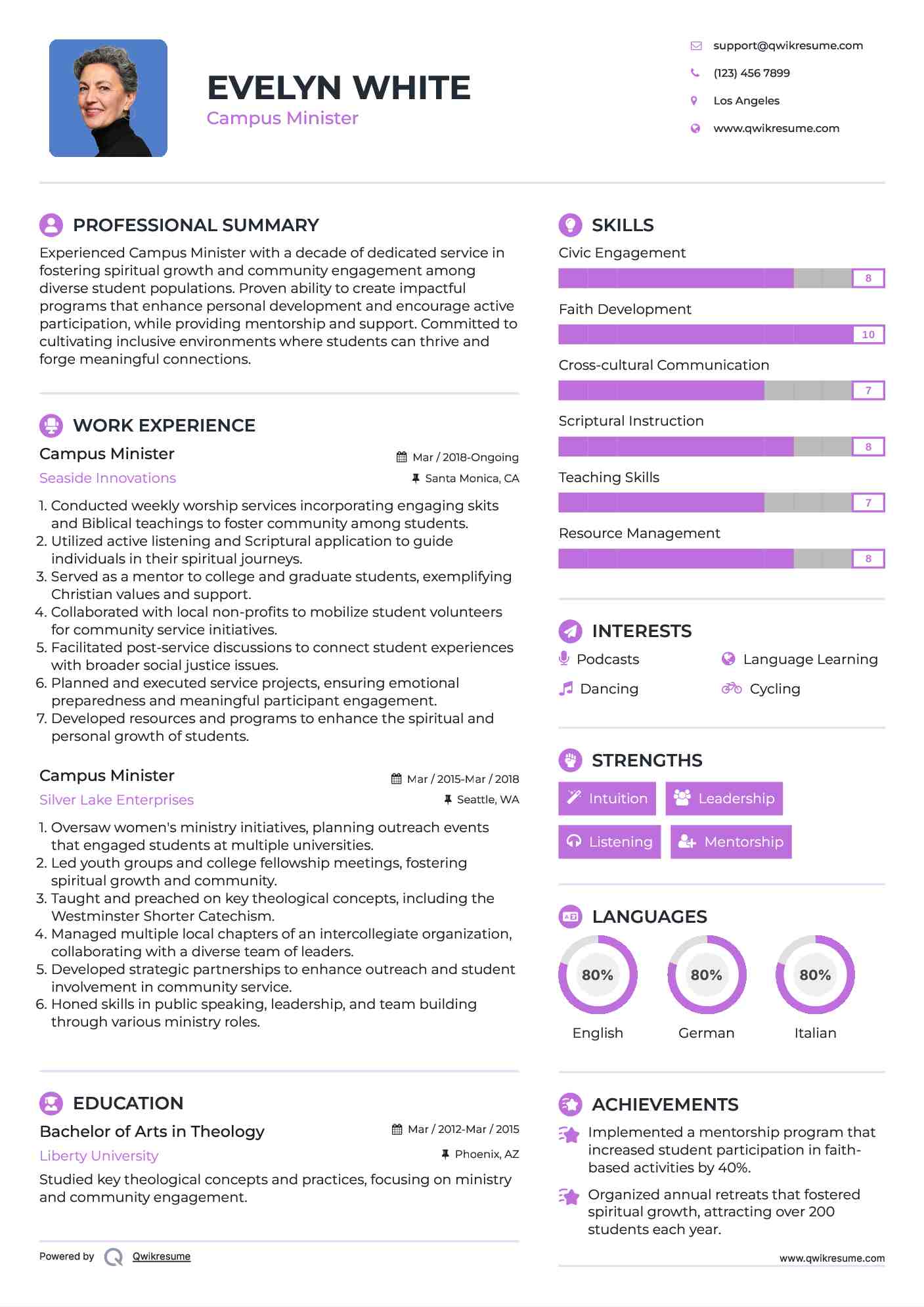 Campus Minister Resume Example