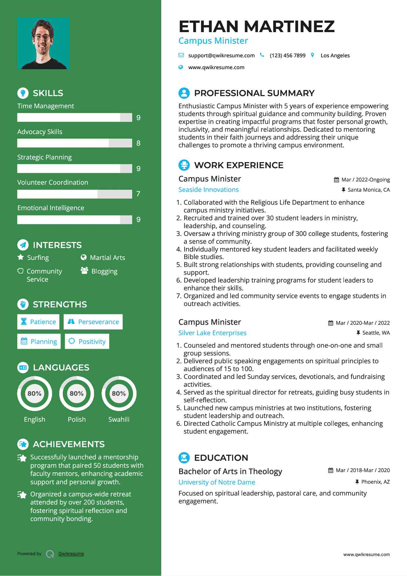 Campus Minister Resume Format