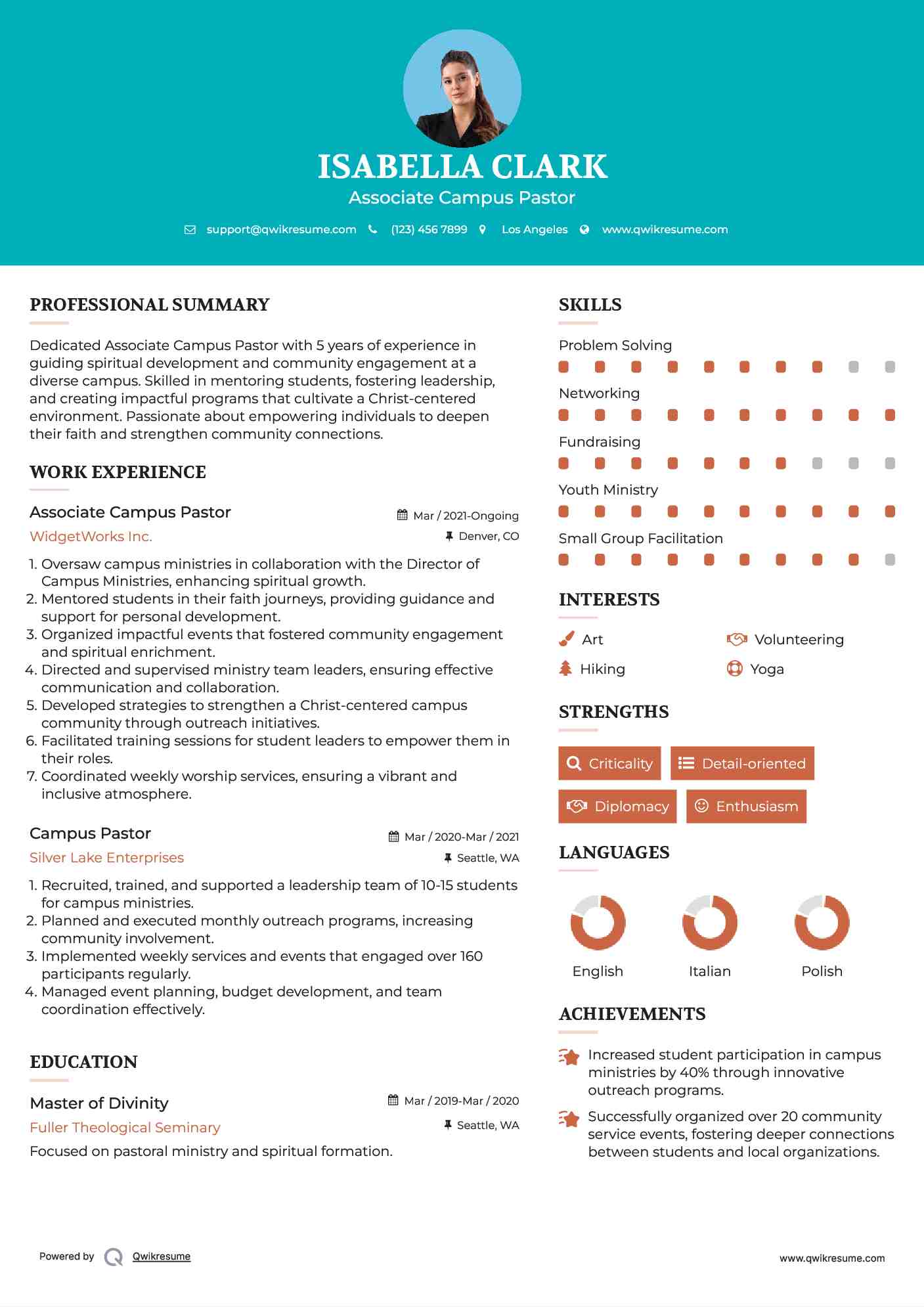Associate Campus Pastor Resume Sample