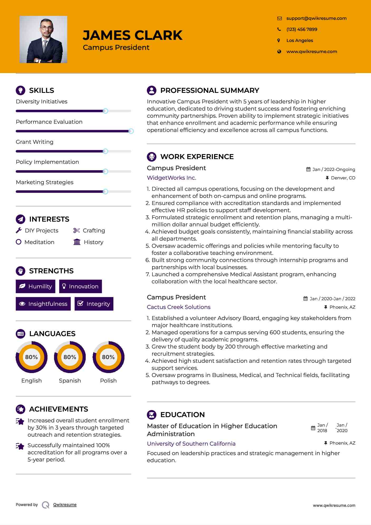 Campus President Resume Example