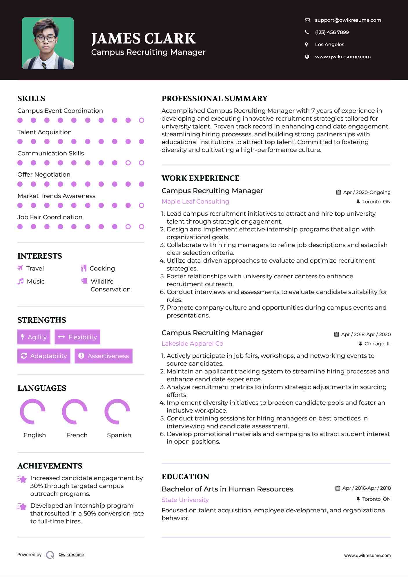 Campus Recruiting Manager Resume Example