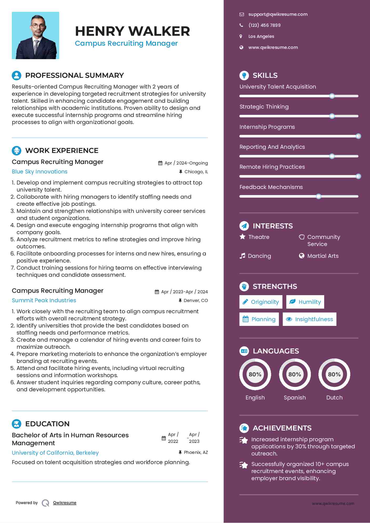 Campus Recruiting Manager Resume Template