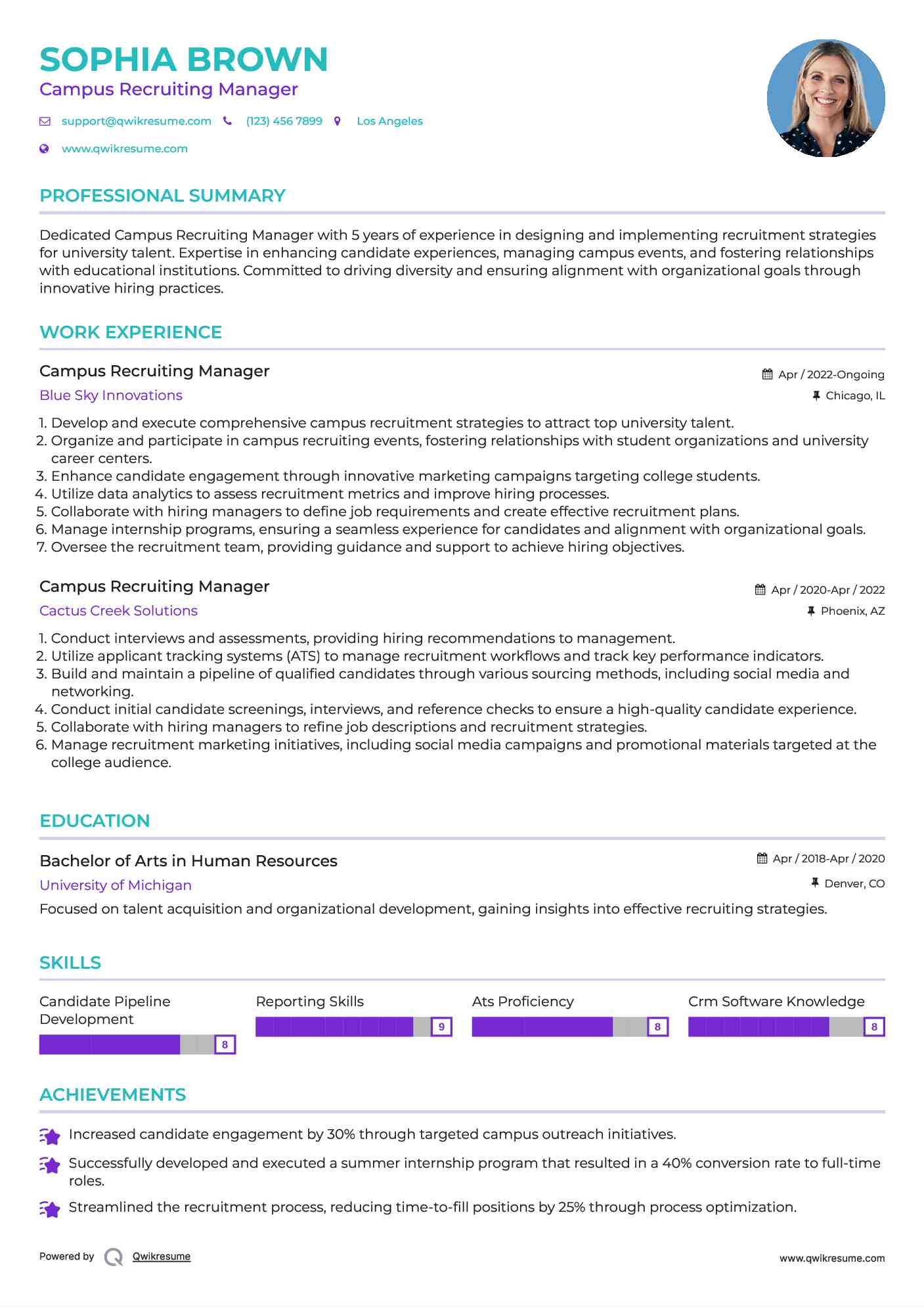 Campus Recruiting Manager Resume Sample