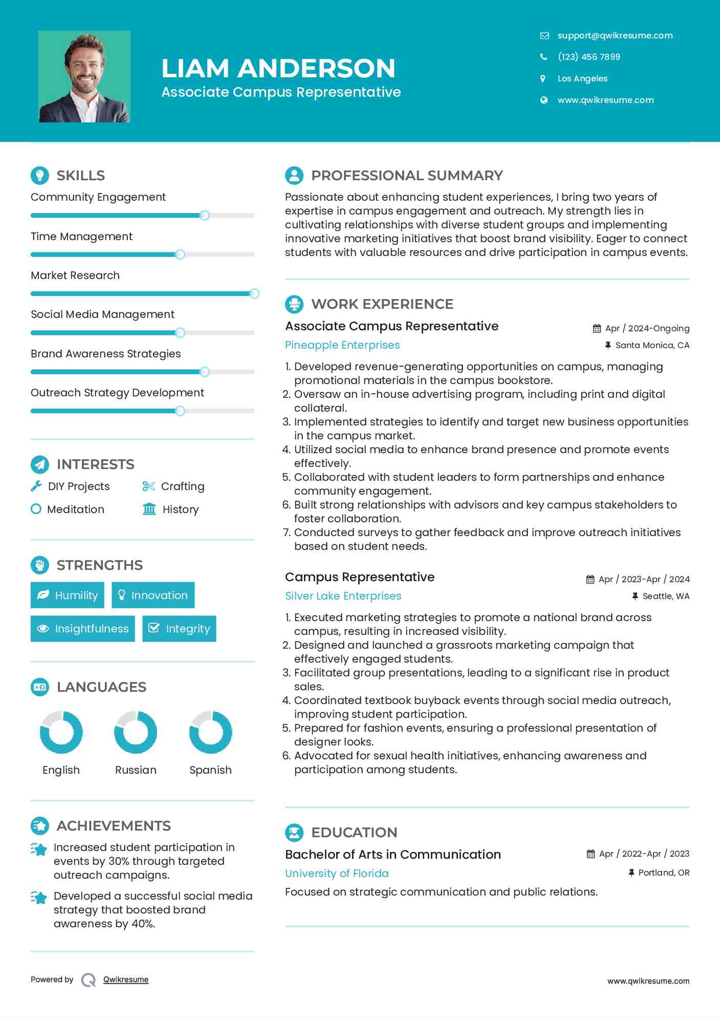 Associate Campus Representative Resume Sample