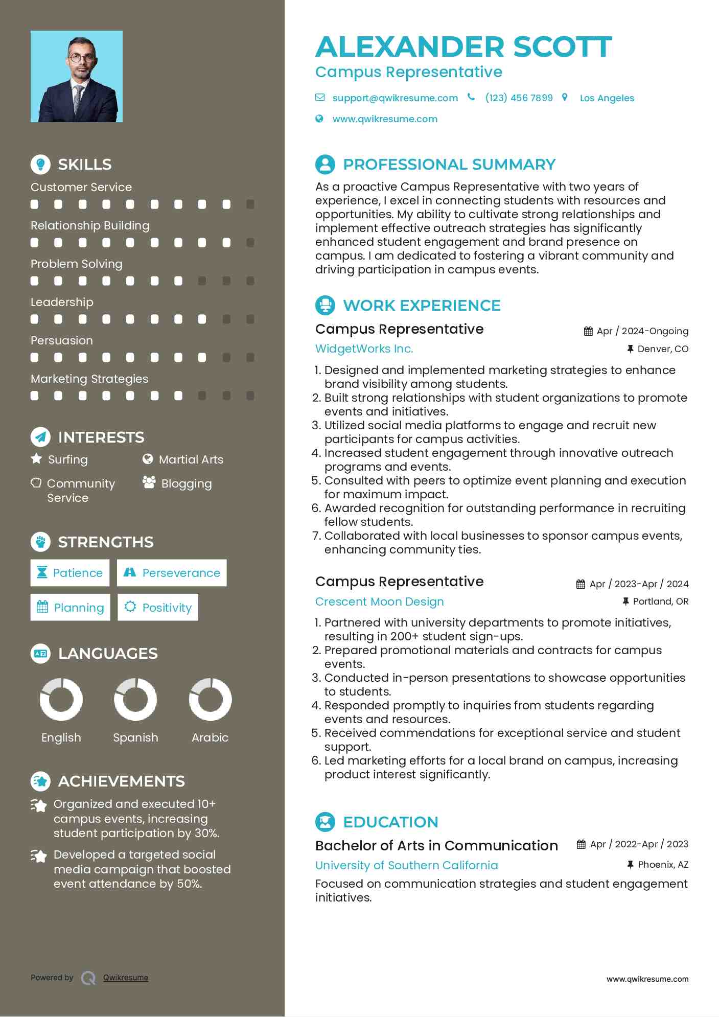 Campus Representative Resume Example