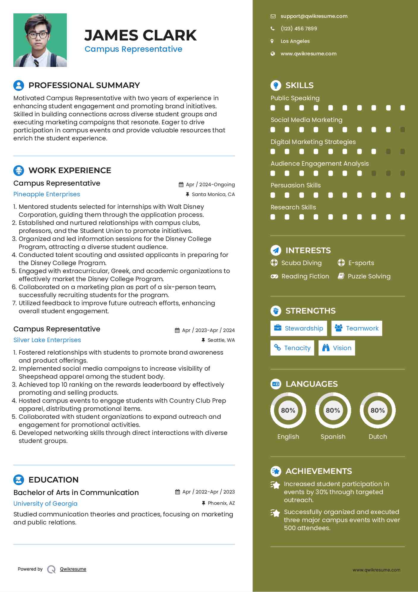 Campus Representative Resume Model