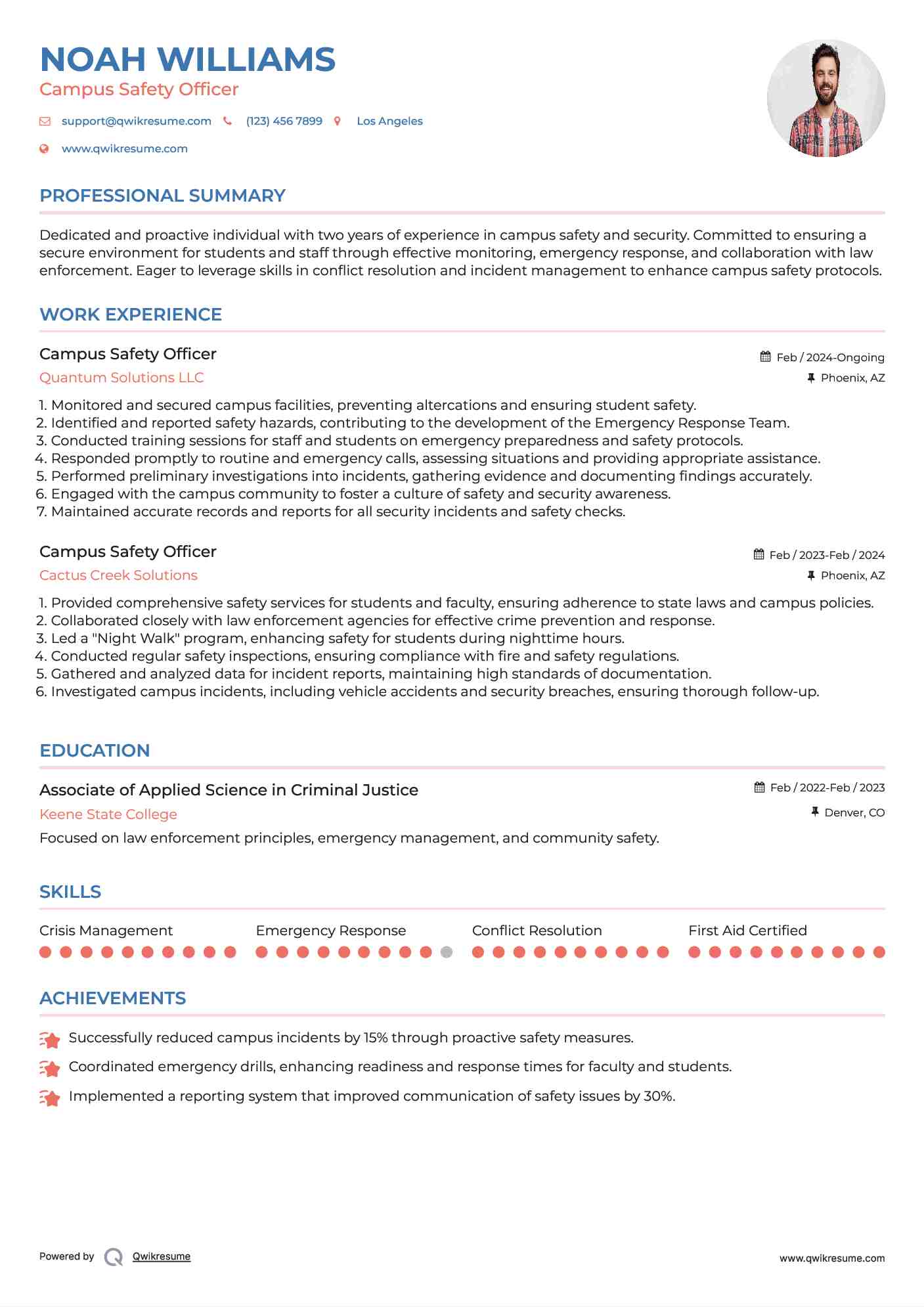 Campus Safety Officer Resume Example