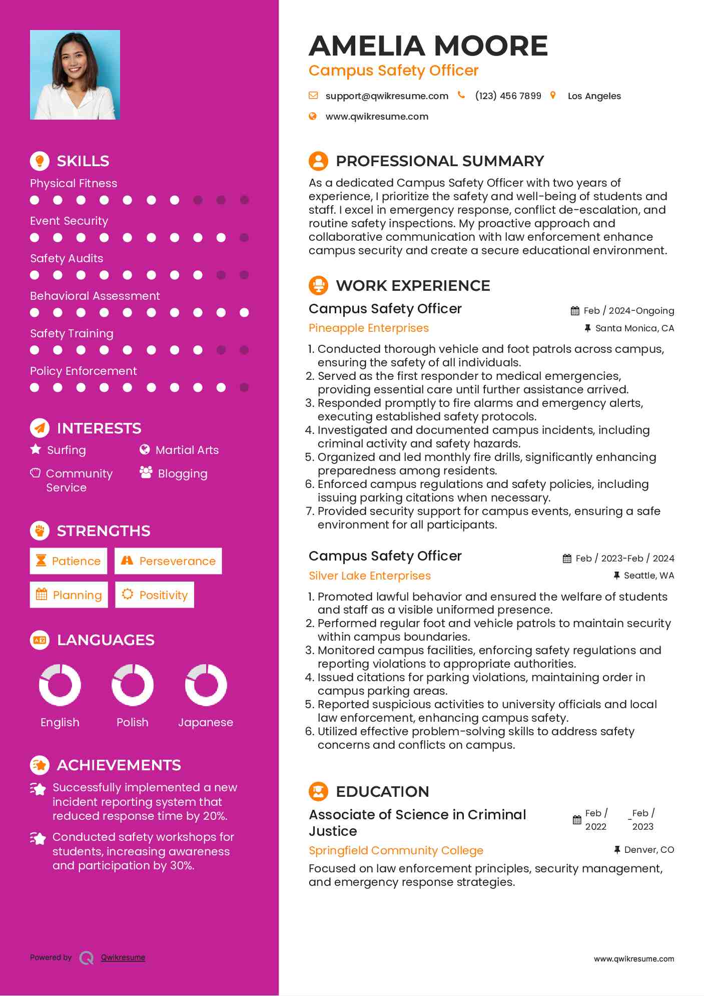 Campus Safety Officer Resume Example