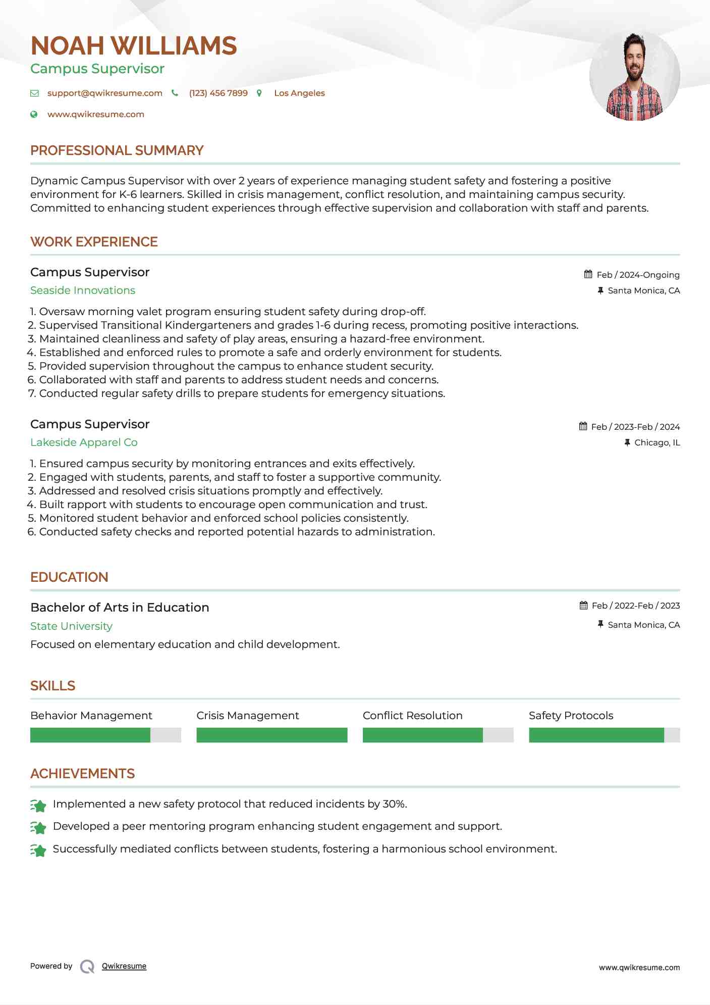 Campus Supervisor Resume Model