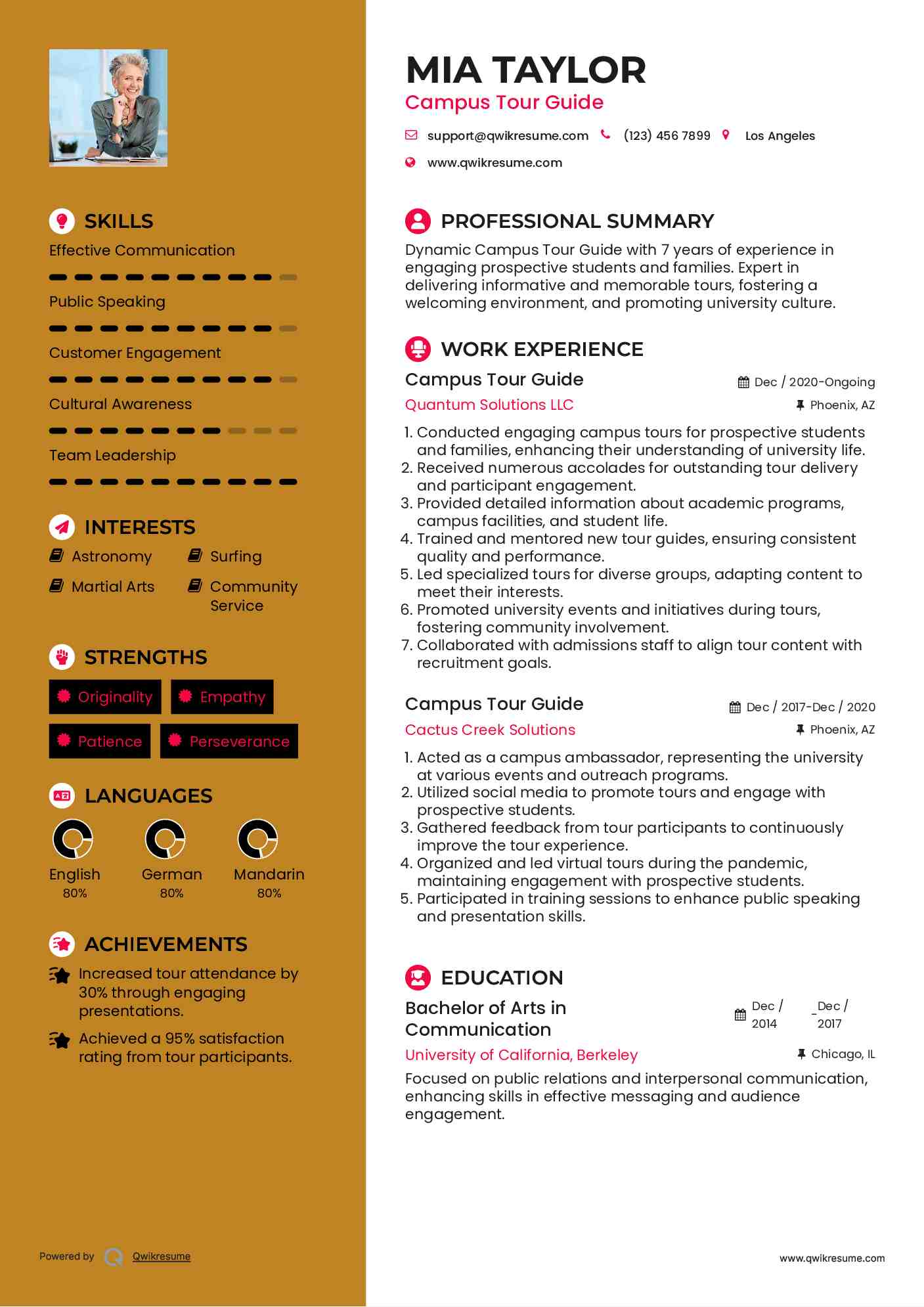 Campus Tour Guide Resume Model