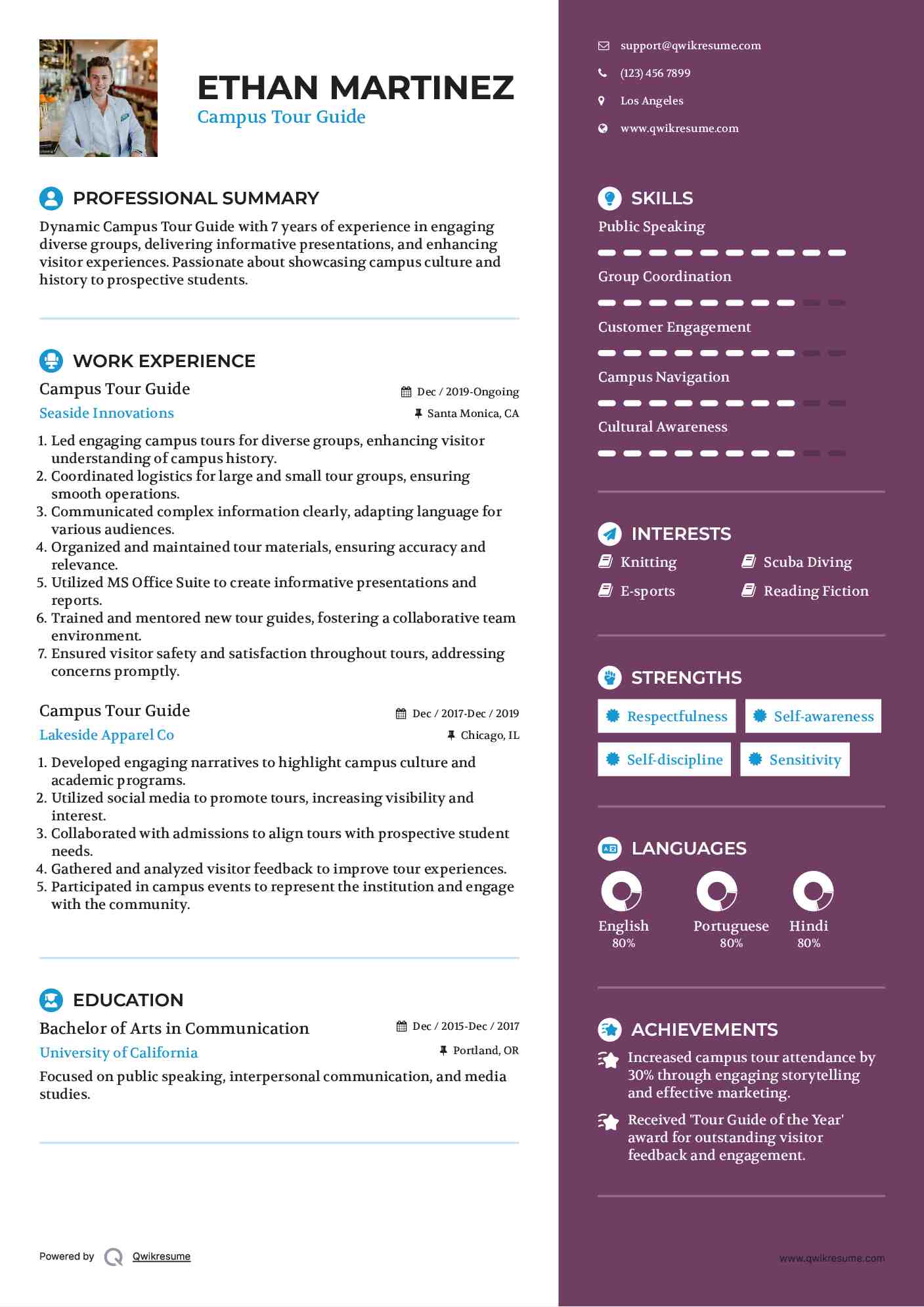 Campus Tour Guide Resume Format