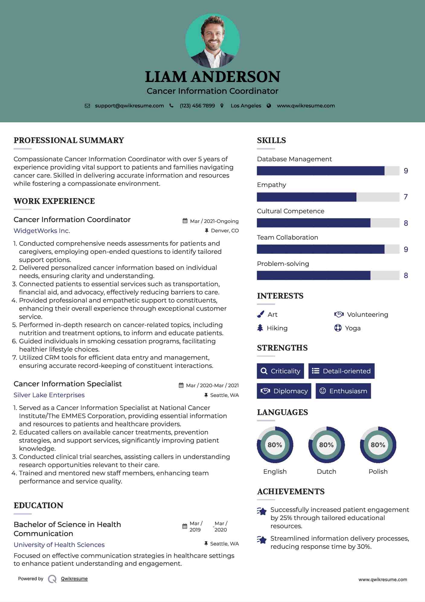 Cancer Information Coordinator Resume Model