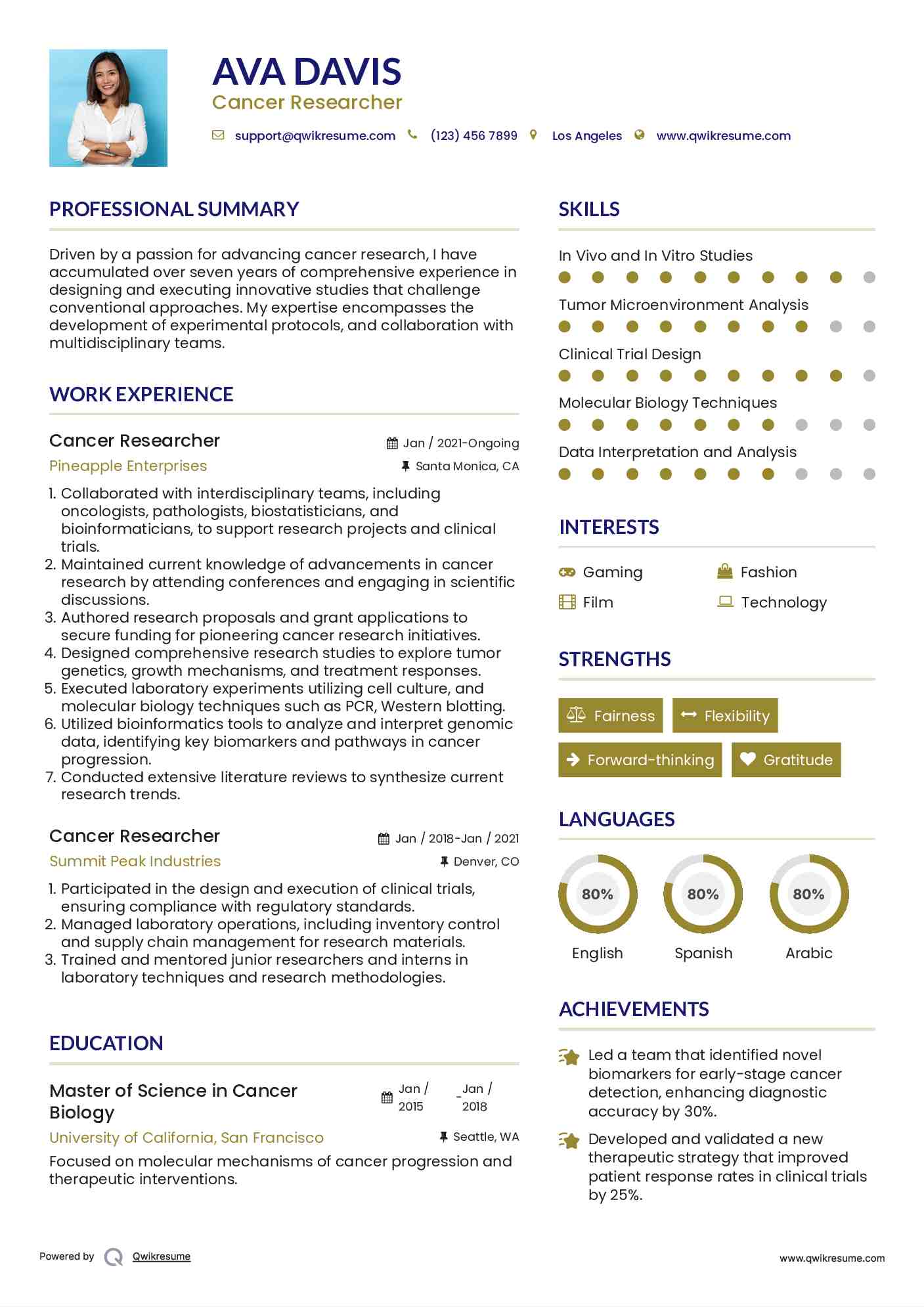 Cancer Researcher Resume Sample