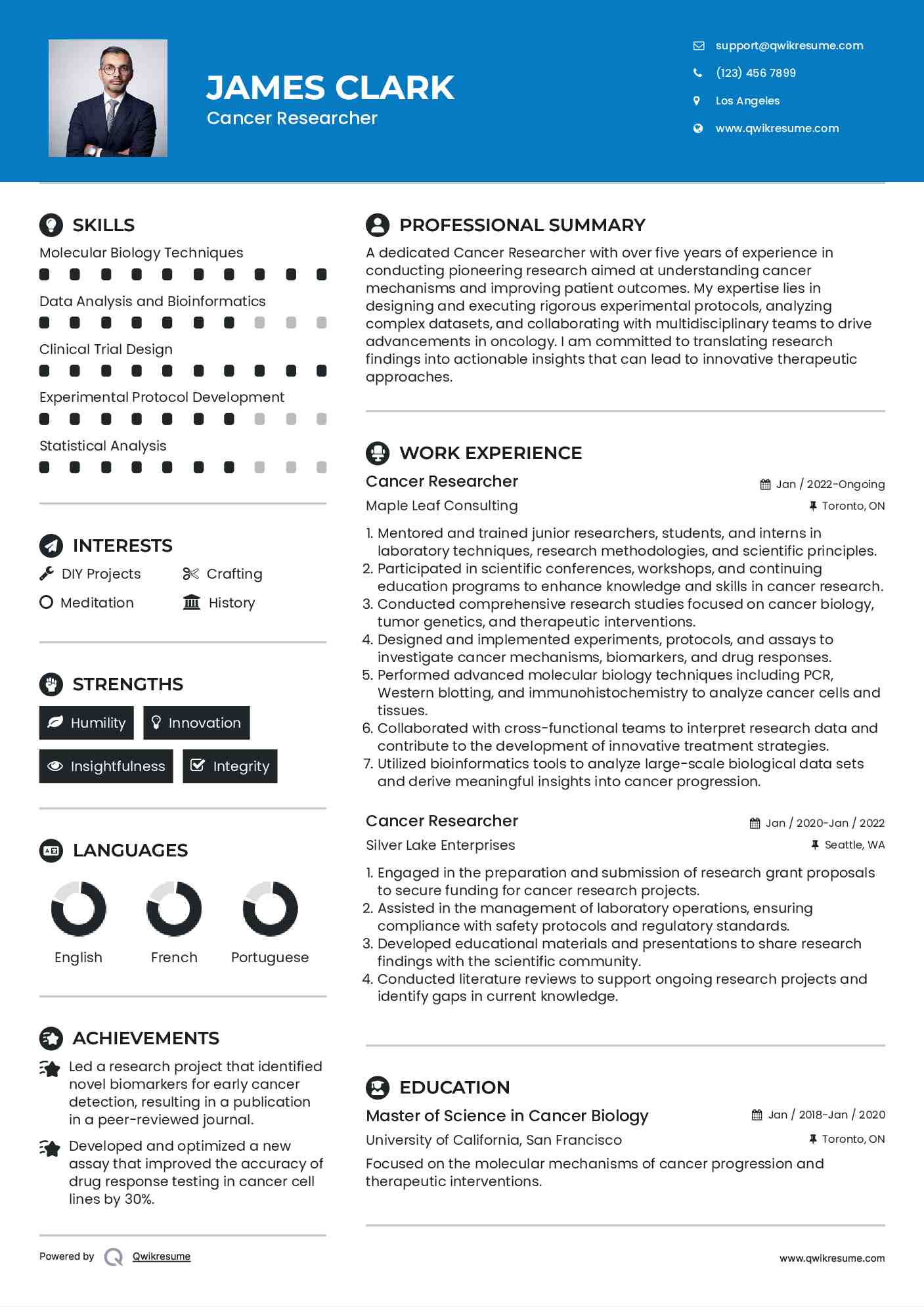 Cancer Researcher Resume Model