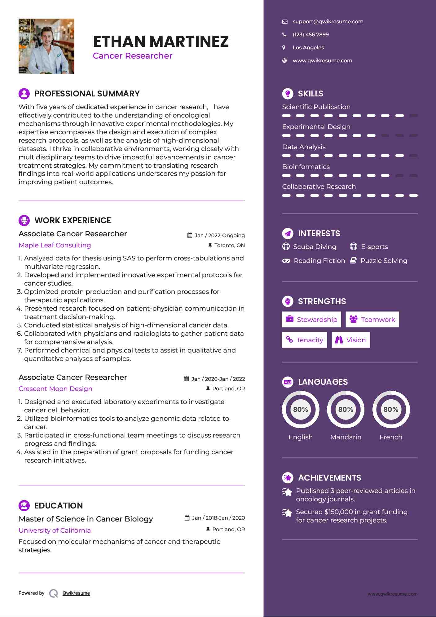Associate Cancer Researcher Resume Model