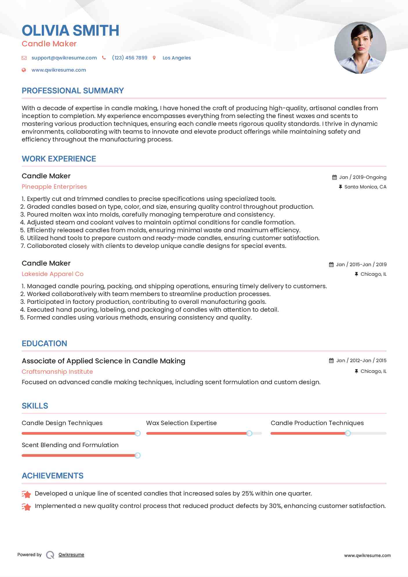 Candle Maker Resume Model