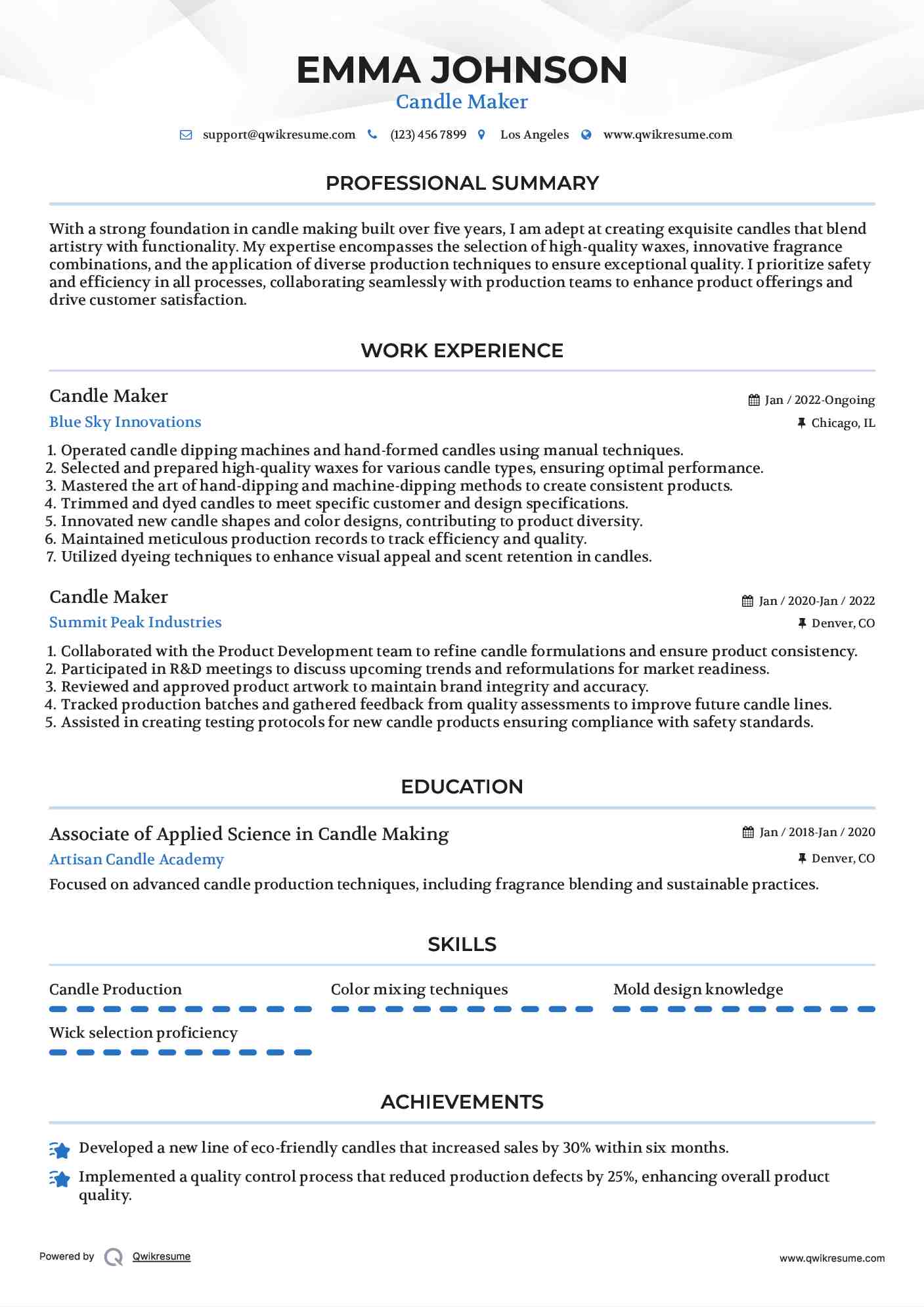 Candle Maker Resume Template