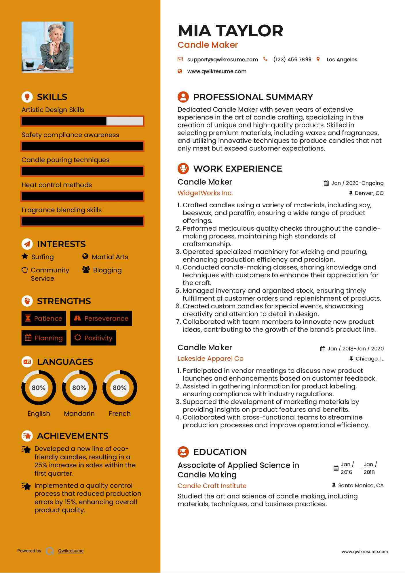 Candle Maker Resume Sample