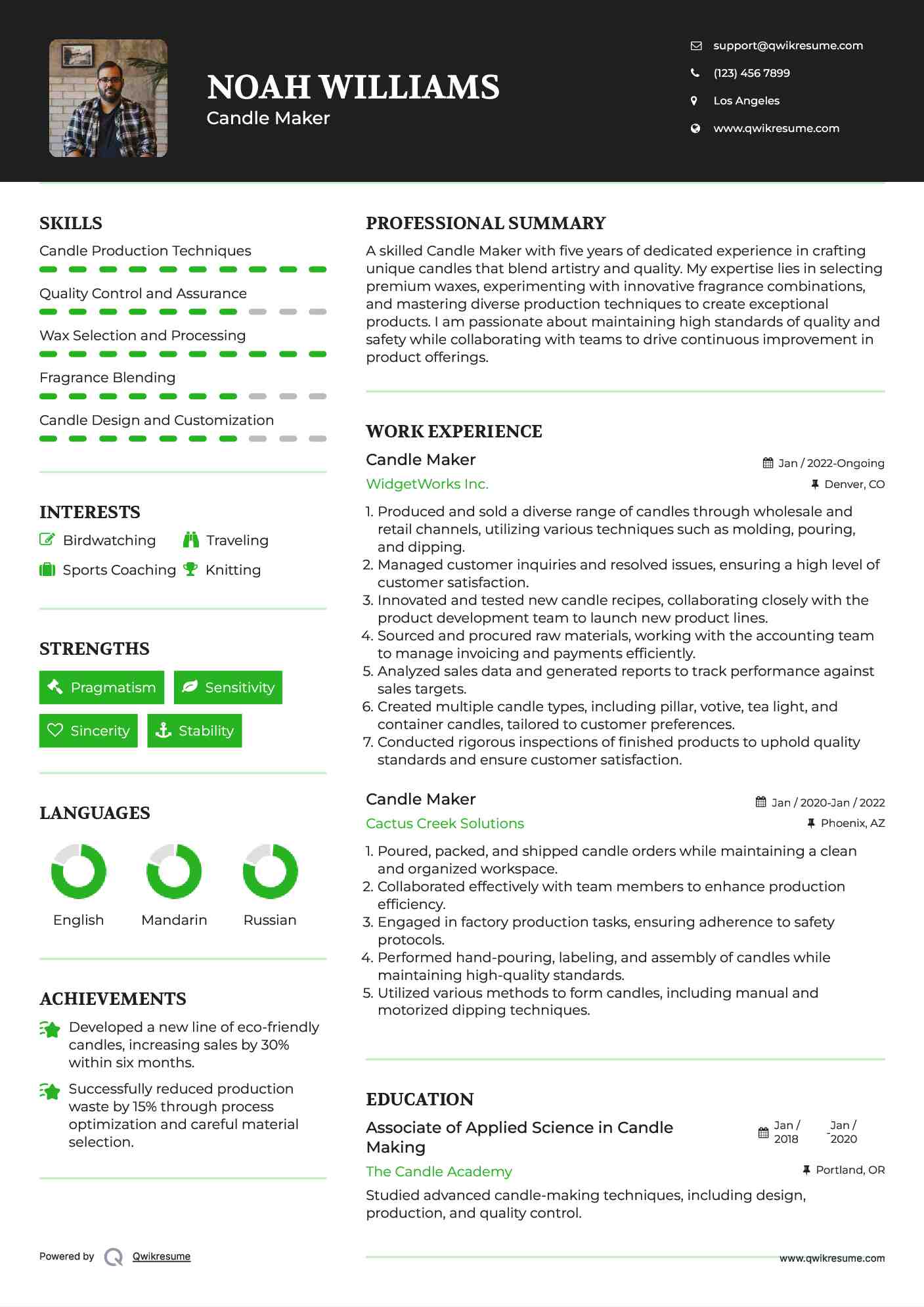 Candle Maker Resume Sample