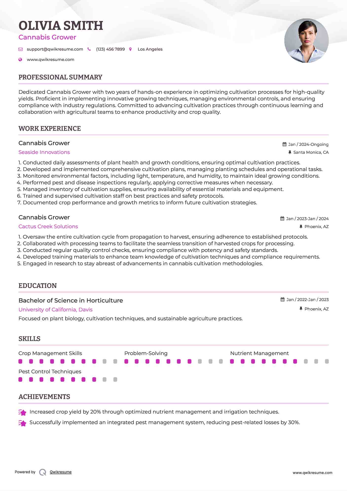 Cannabis Grower Resume Template