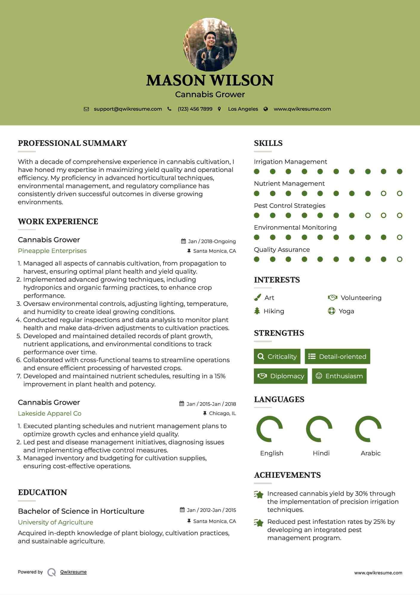 Cannabis Grower Resume Template