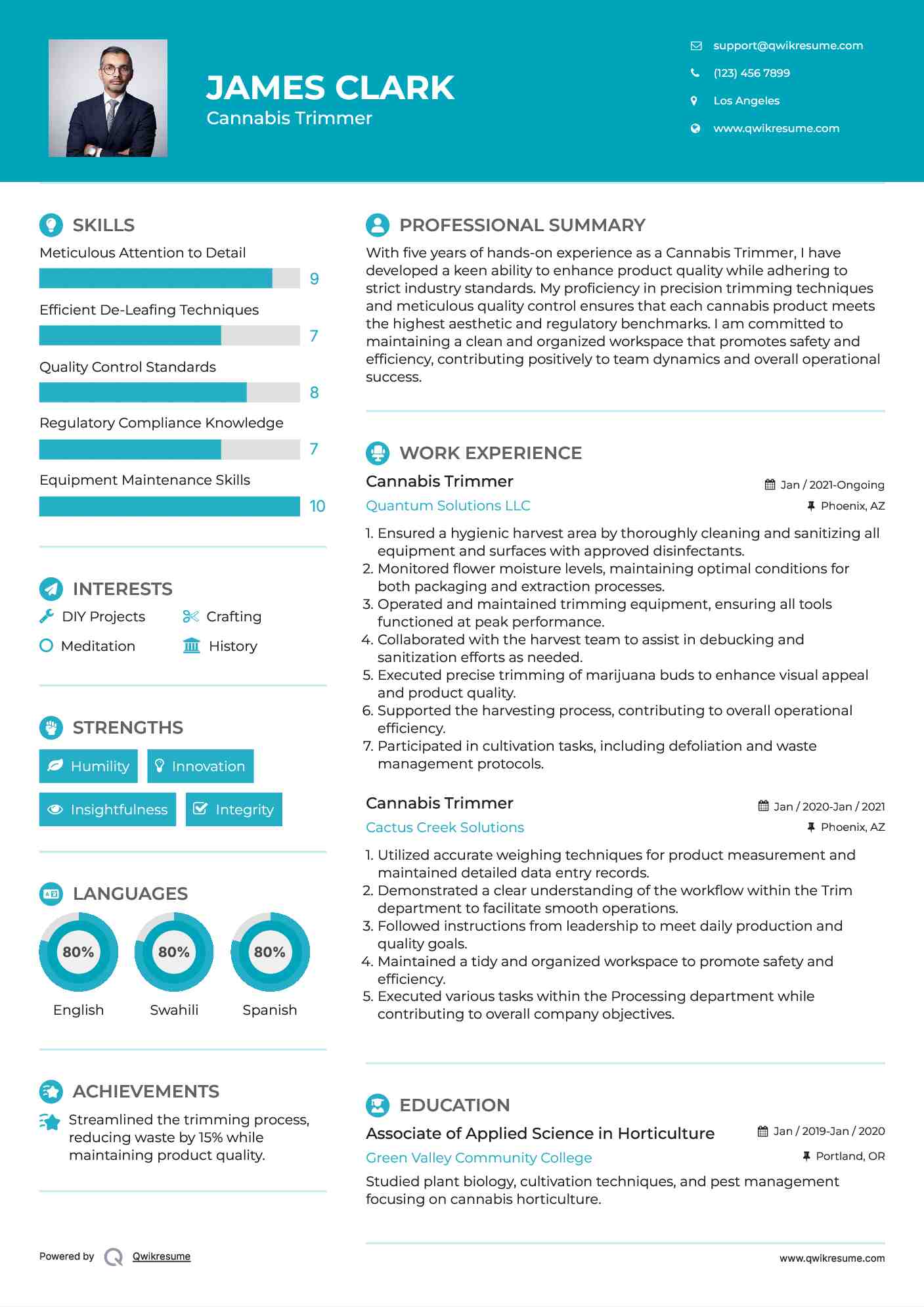 Cannabis Trimmer Resume Example