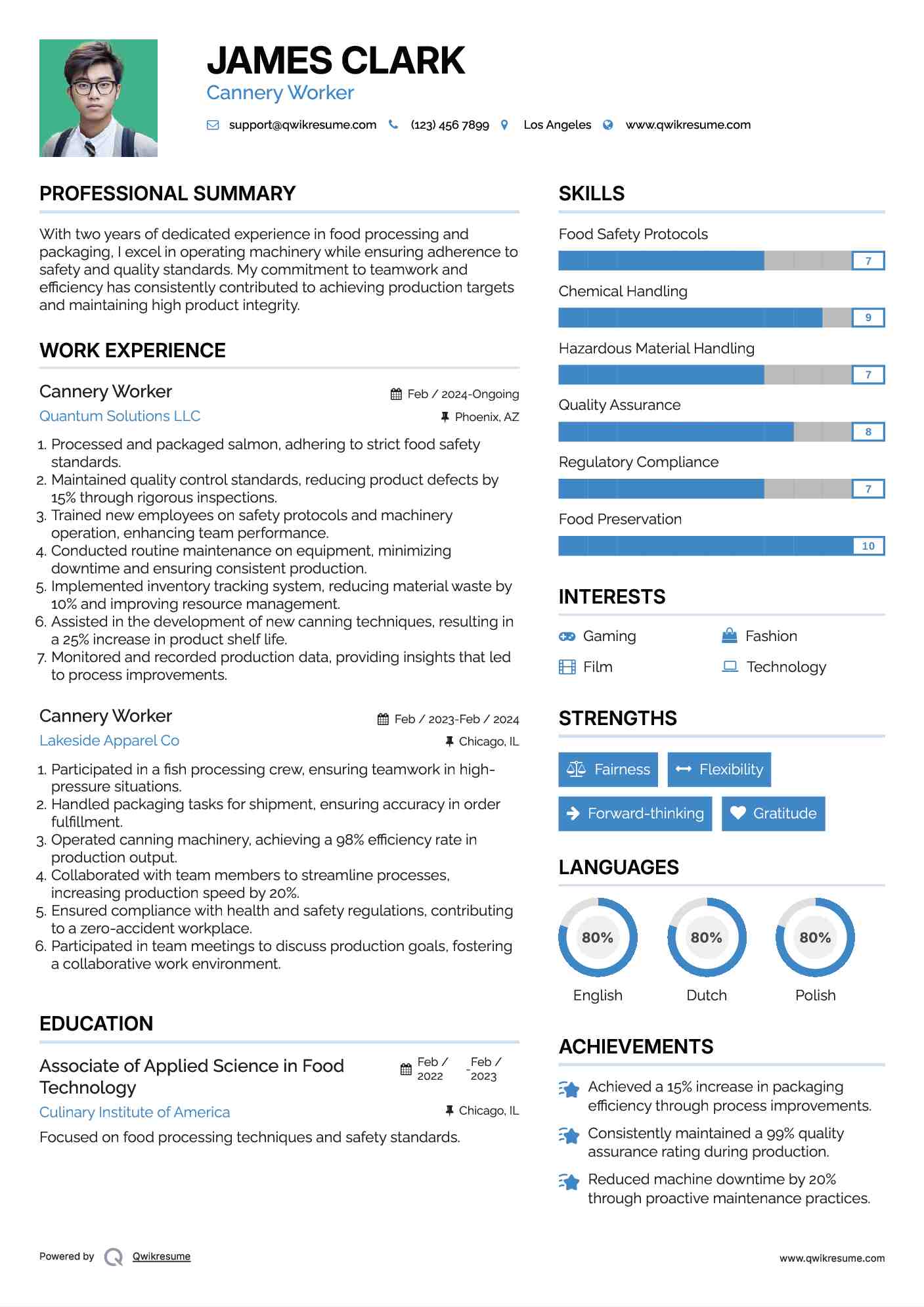 Cannery Worker Resume Template