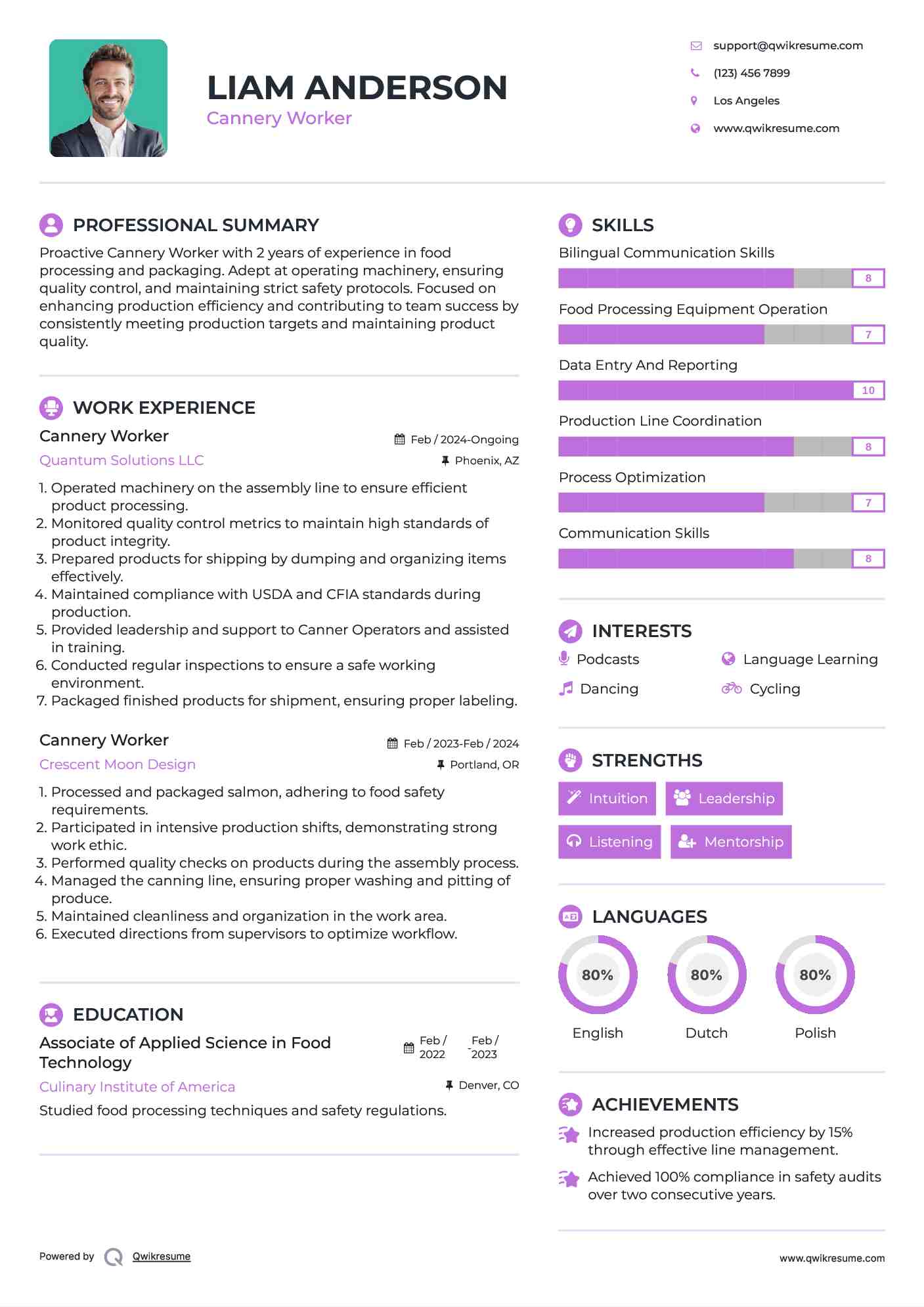 Cannery Worker Resume Model