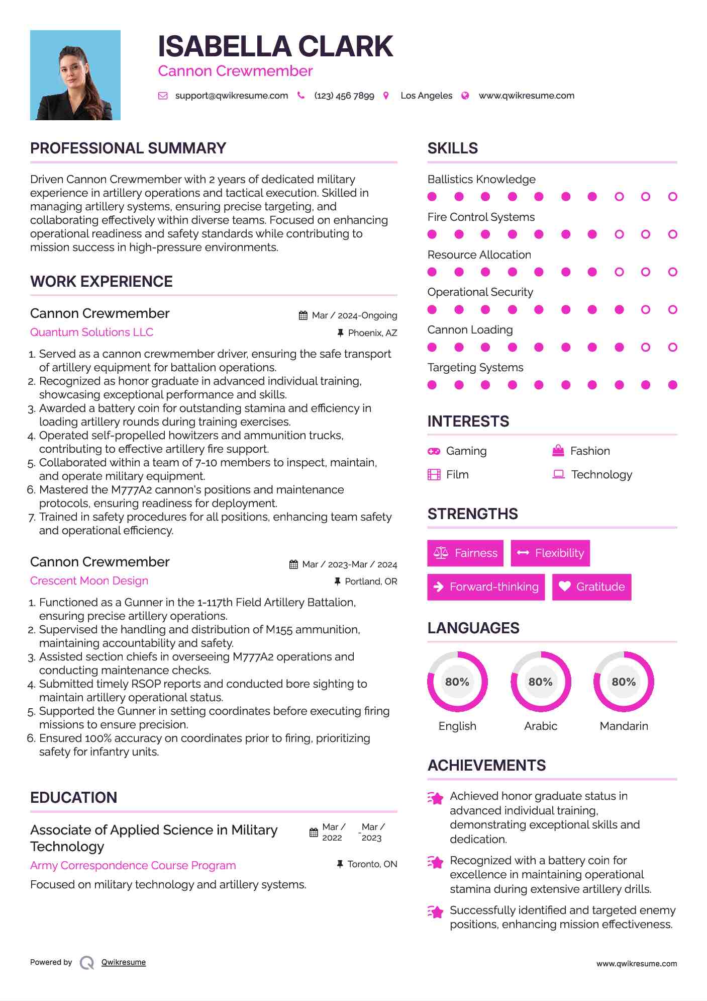 Cannon Crewmember Resume Model