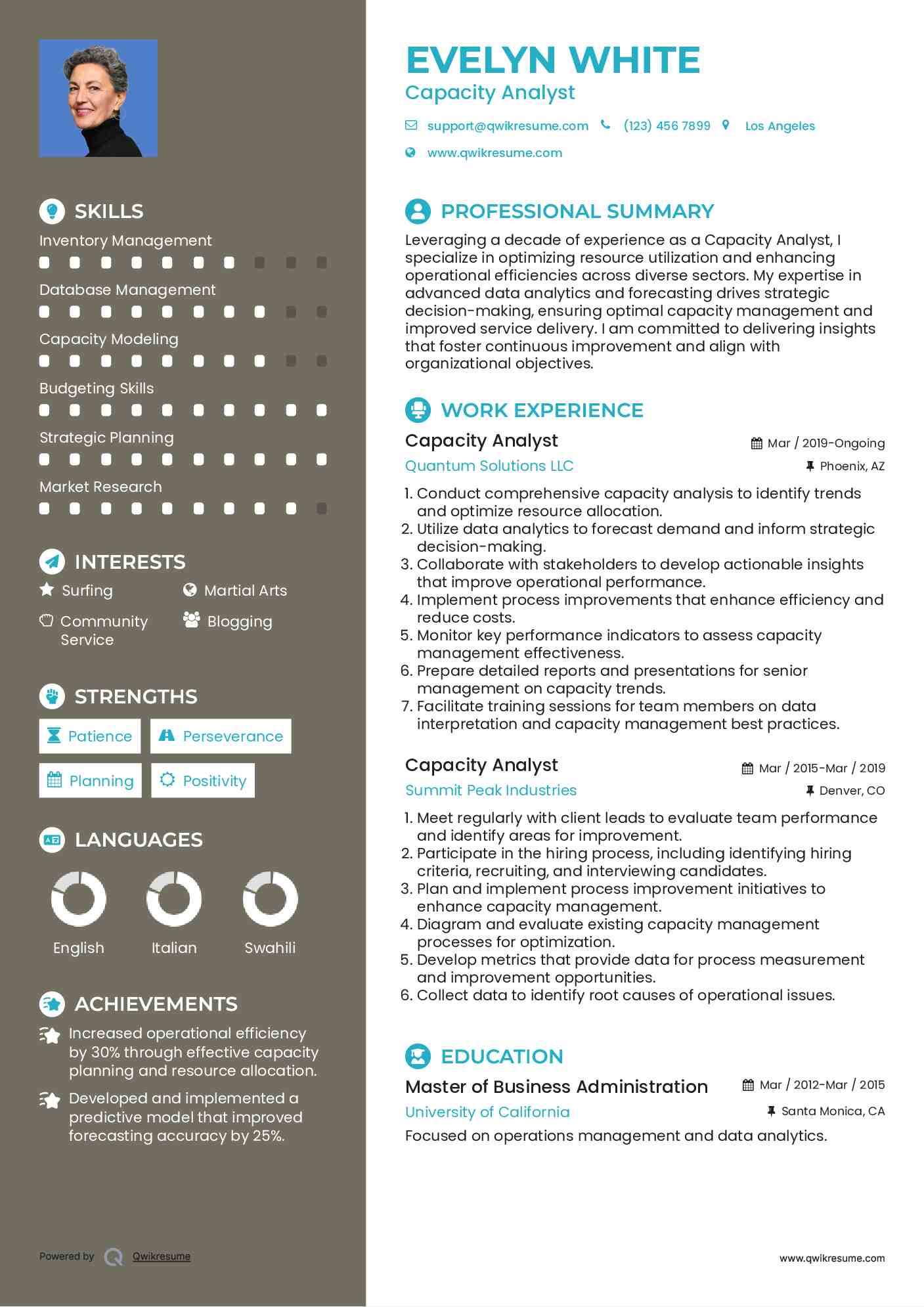 Capacity Analyst Resume Sample