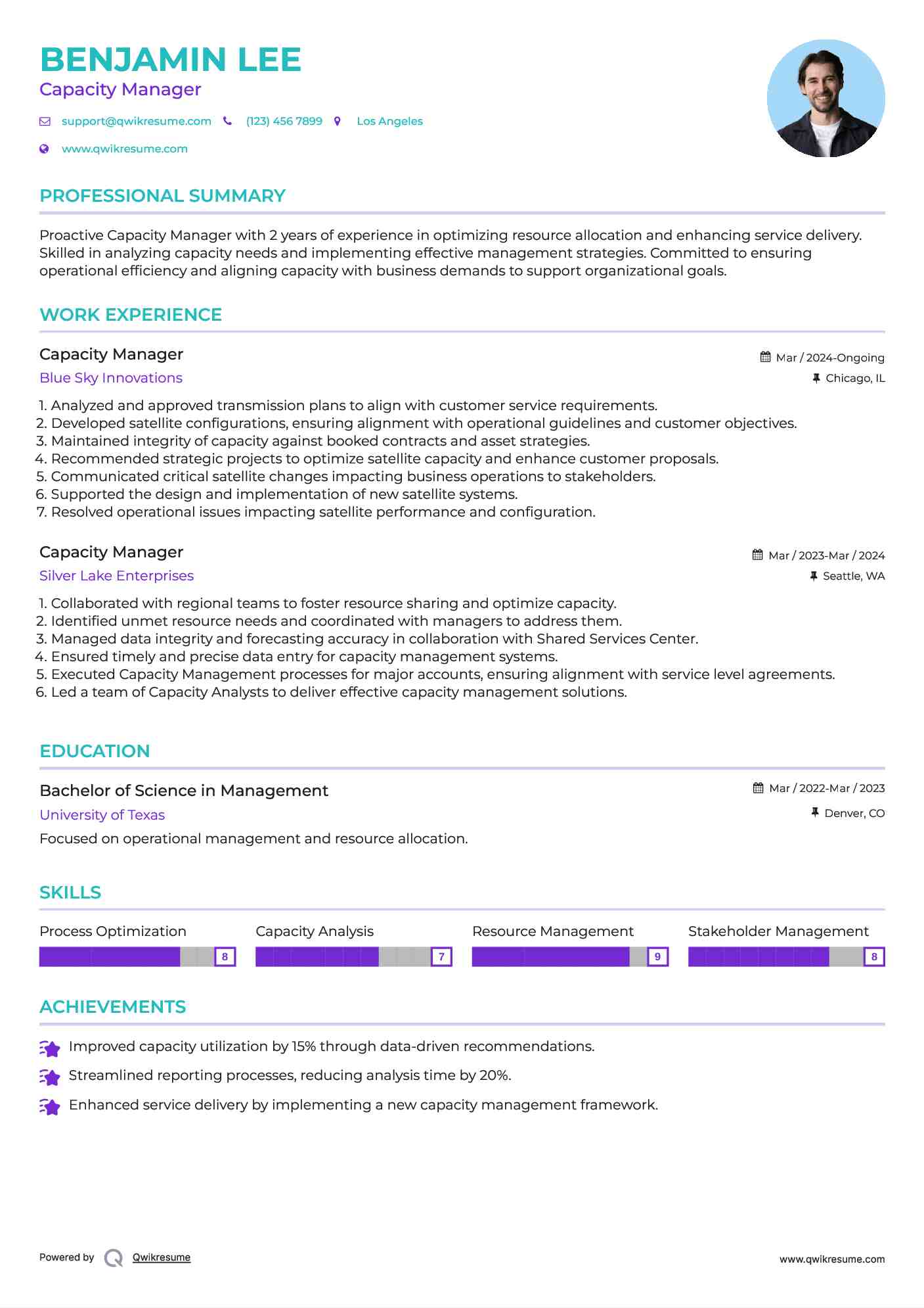 Capacity Manager Resume Sample