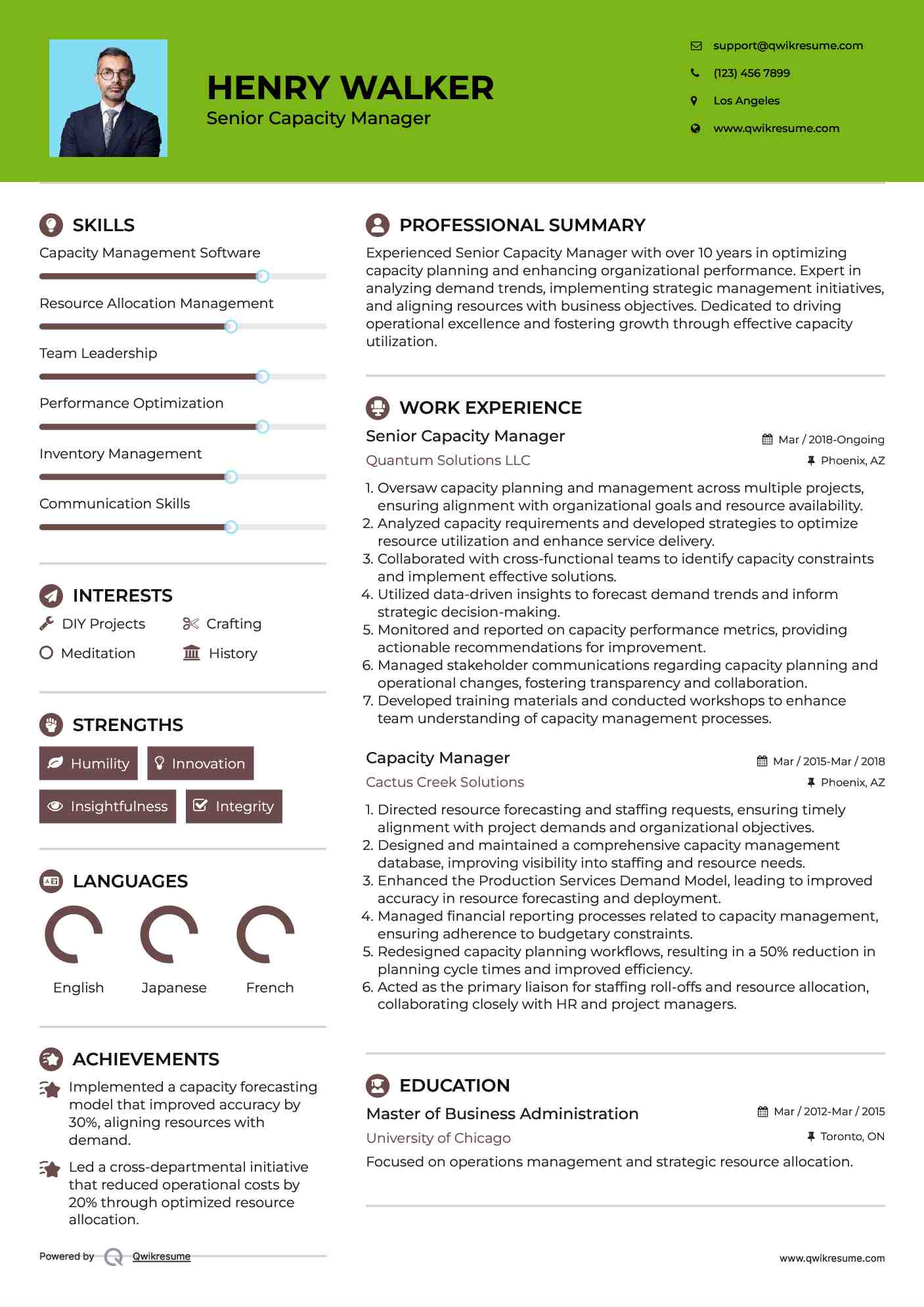 Senior Capacity Manager Resume Model