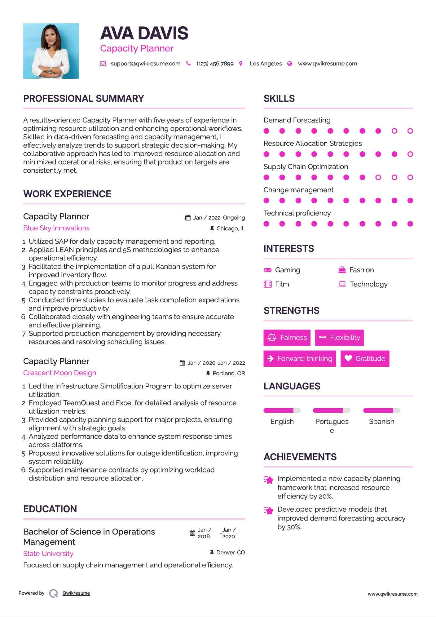 Capacity Planner Resume Format