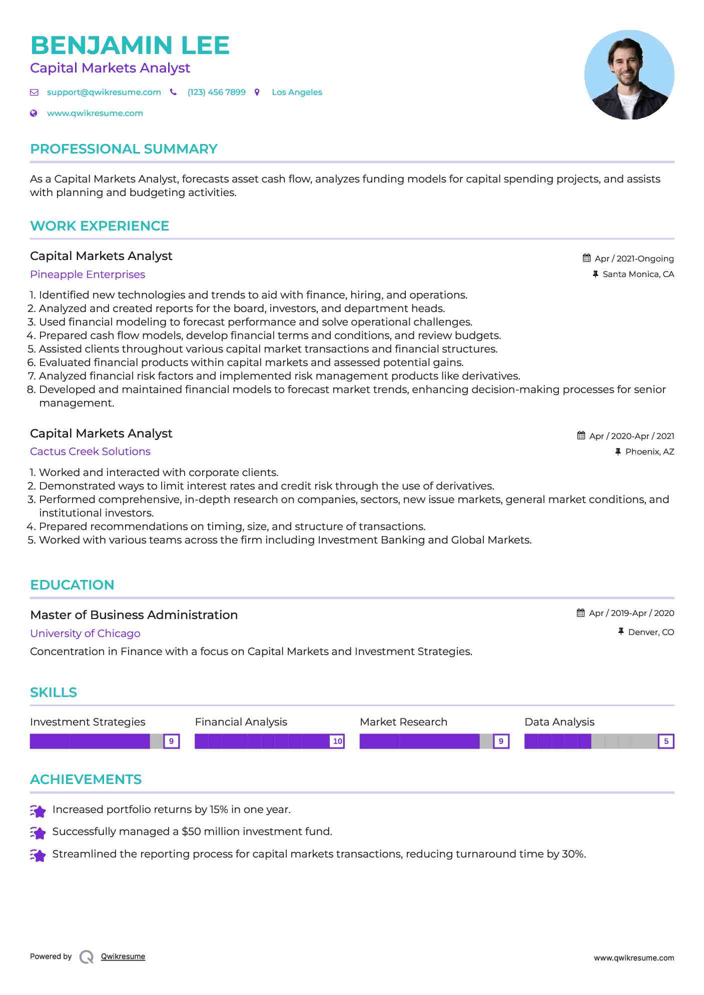 Capital Markets Analyst Resume Model