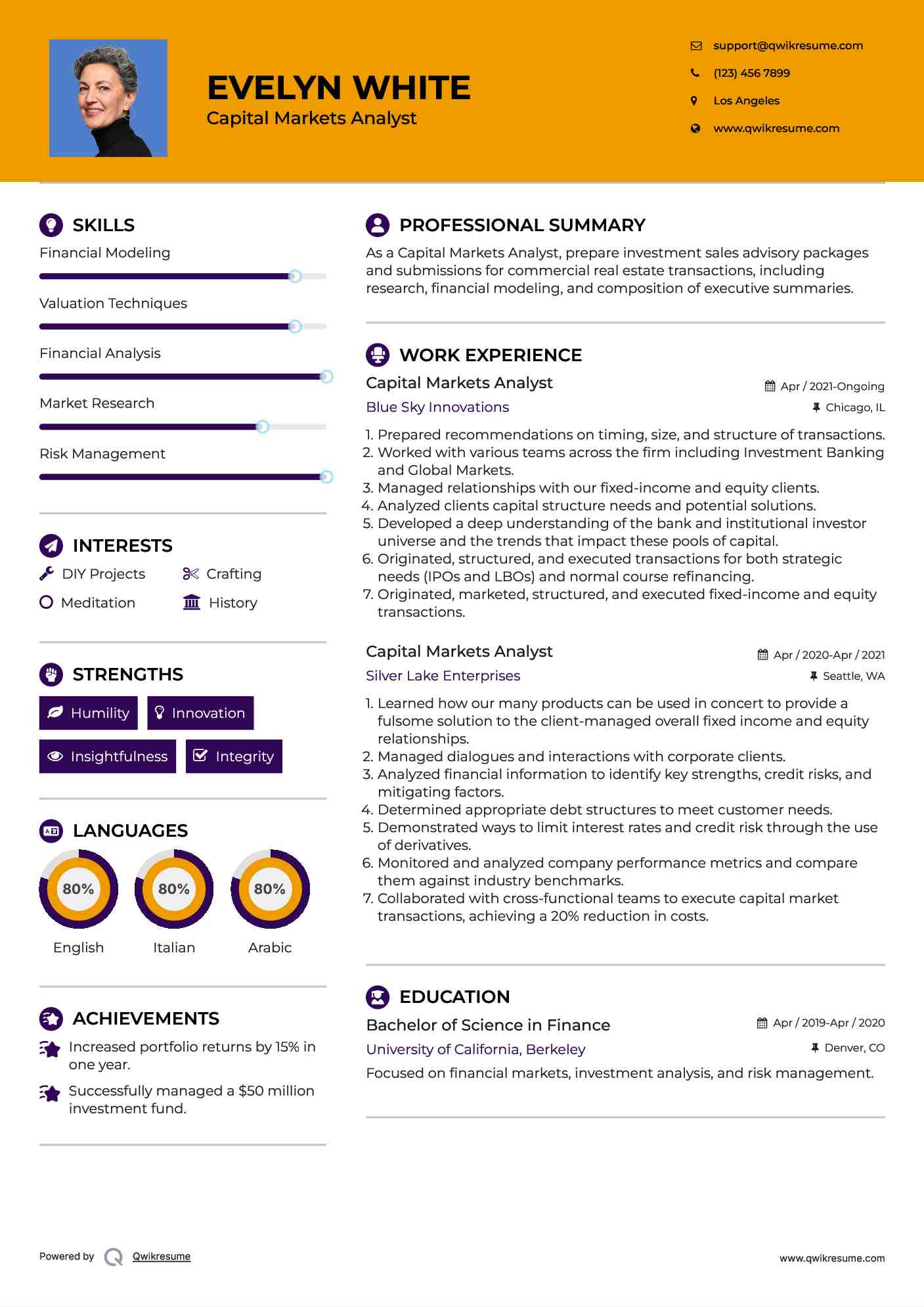 Capital Markets Analyst Resume Template
