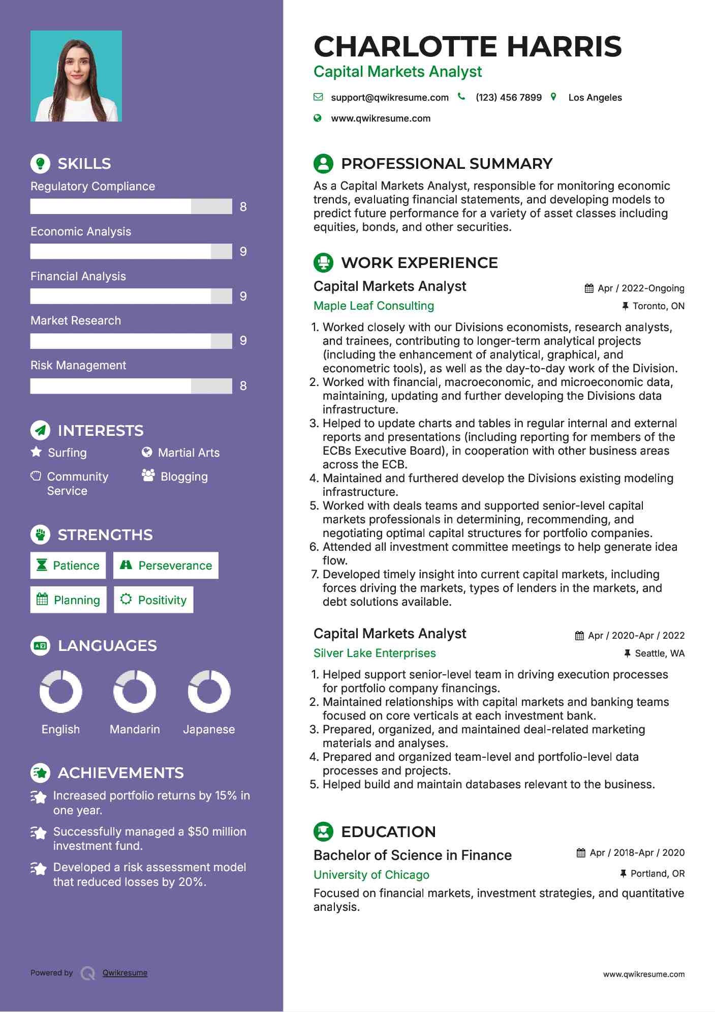 Capital Markets Analyst Resume Format