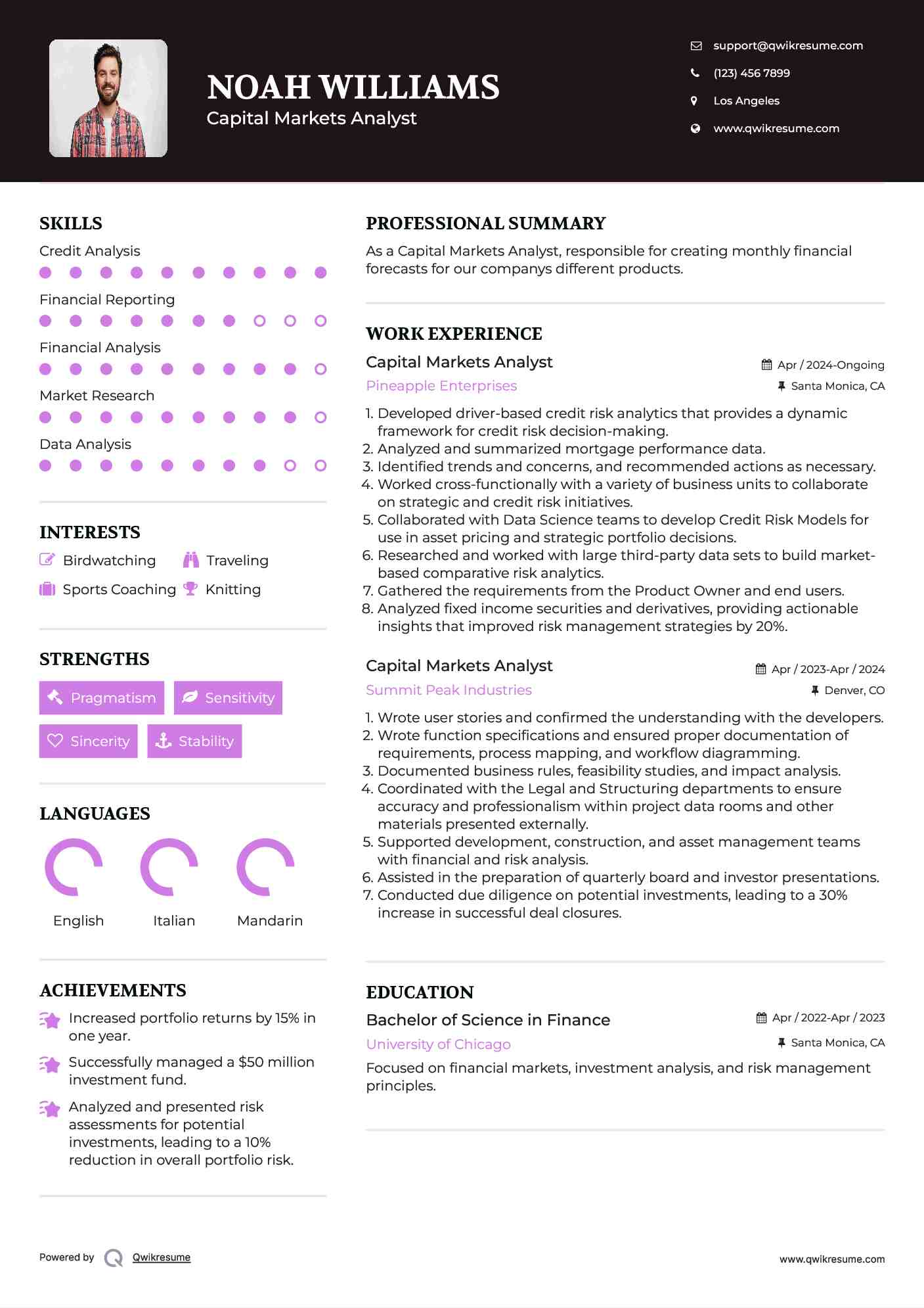 Capital Markets Analyst Resume Template