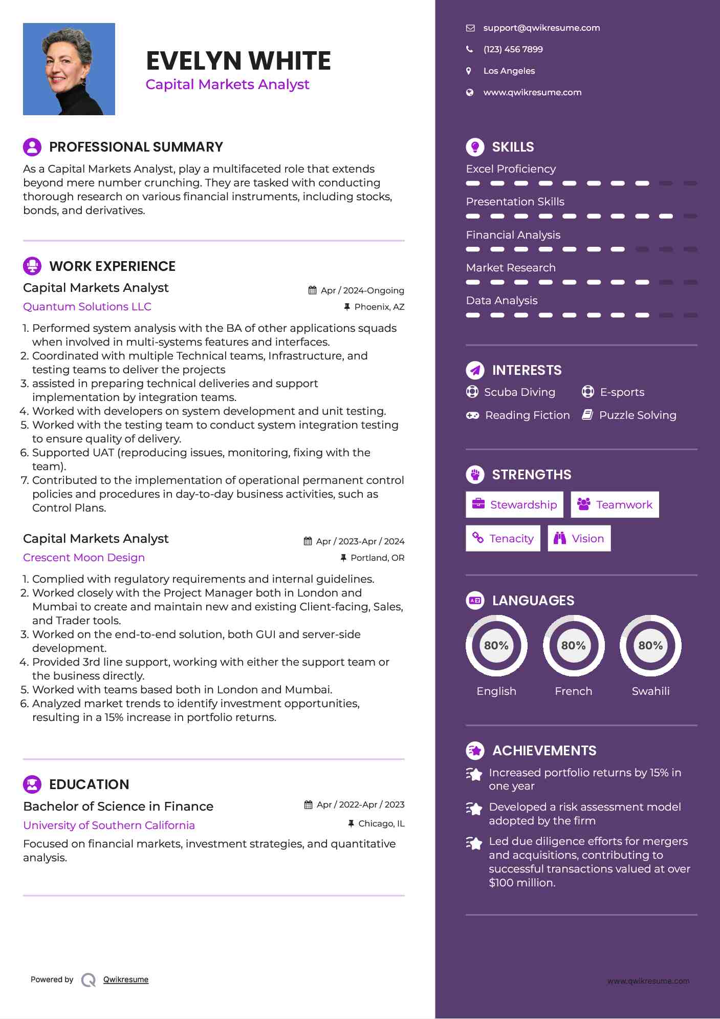 Capital Markets Analyst Resume Model