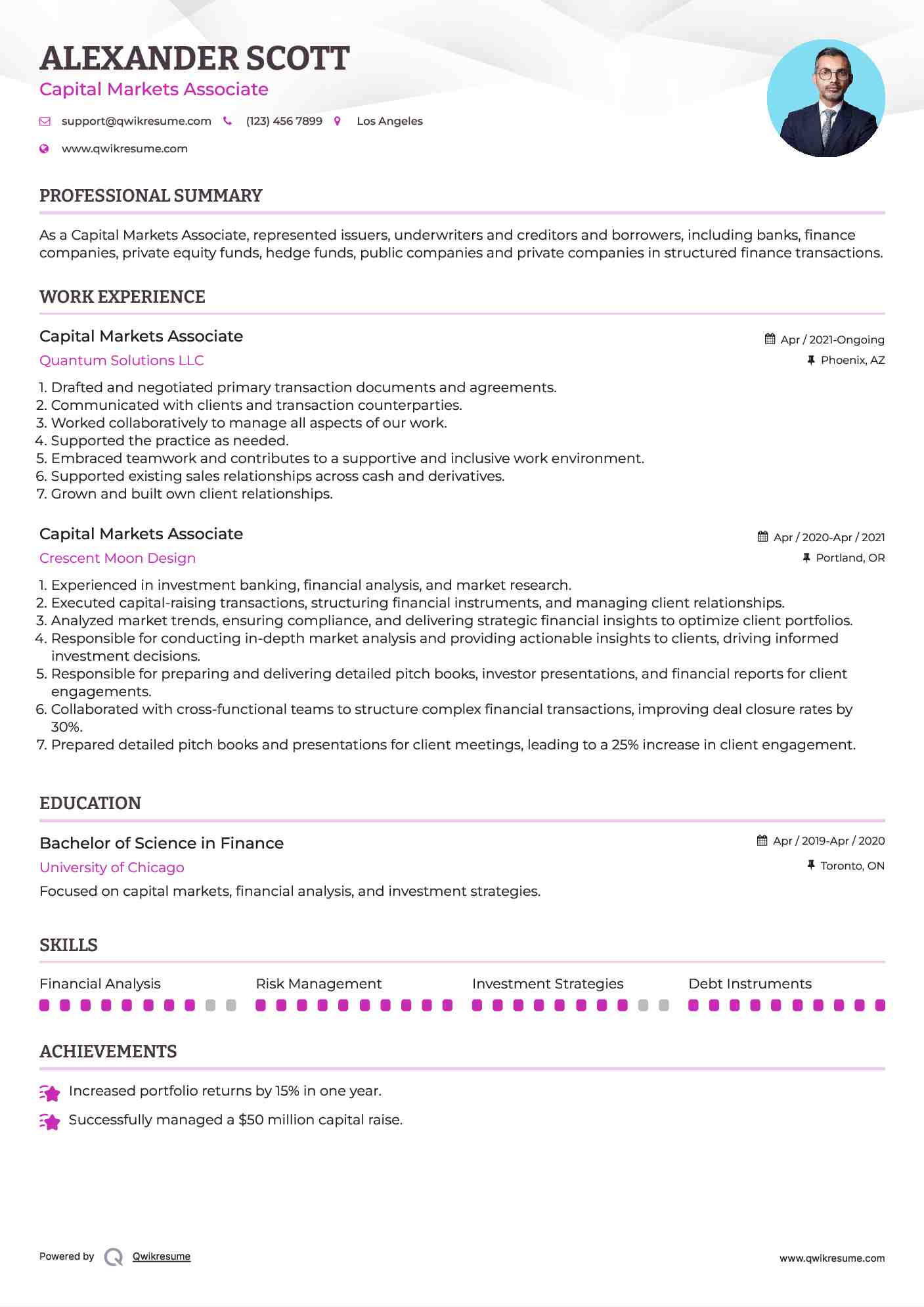 Capital Markets Associate Resume Format