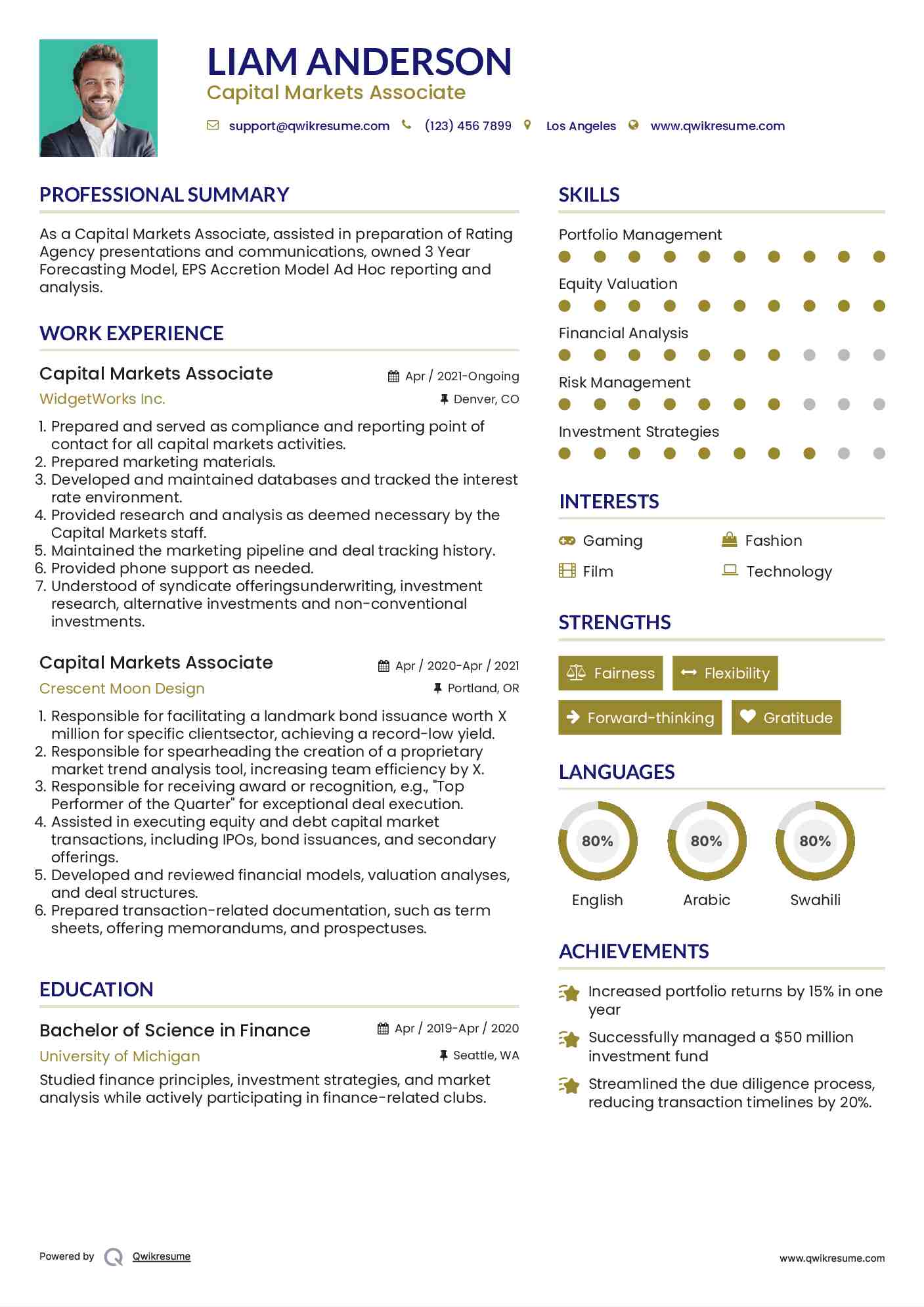 Capital Markets Associate Resume Format