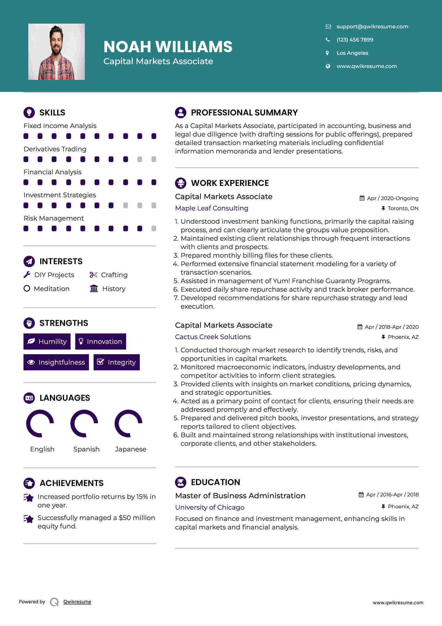 Capital Markets Associate Resume Example
